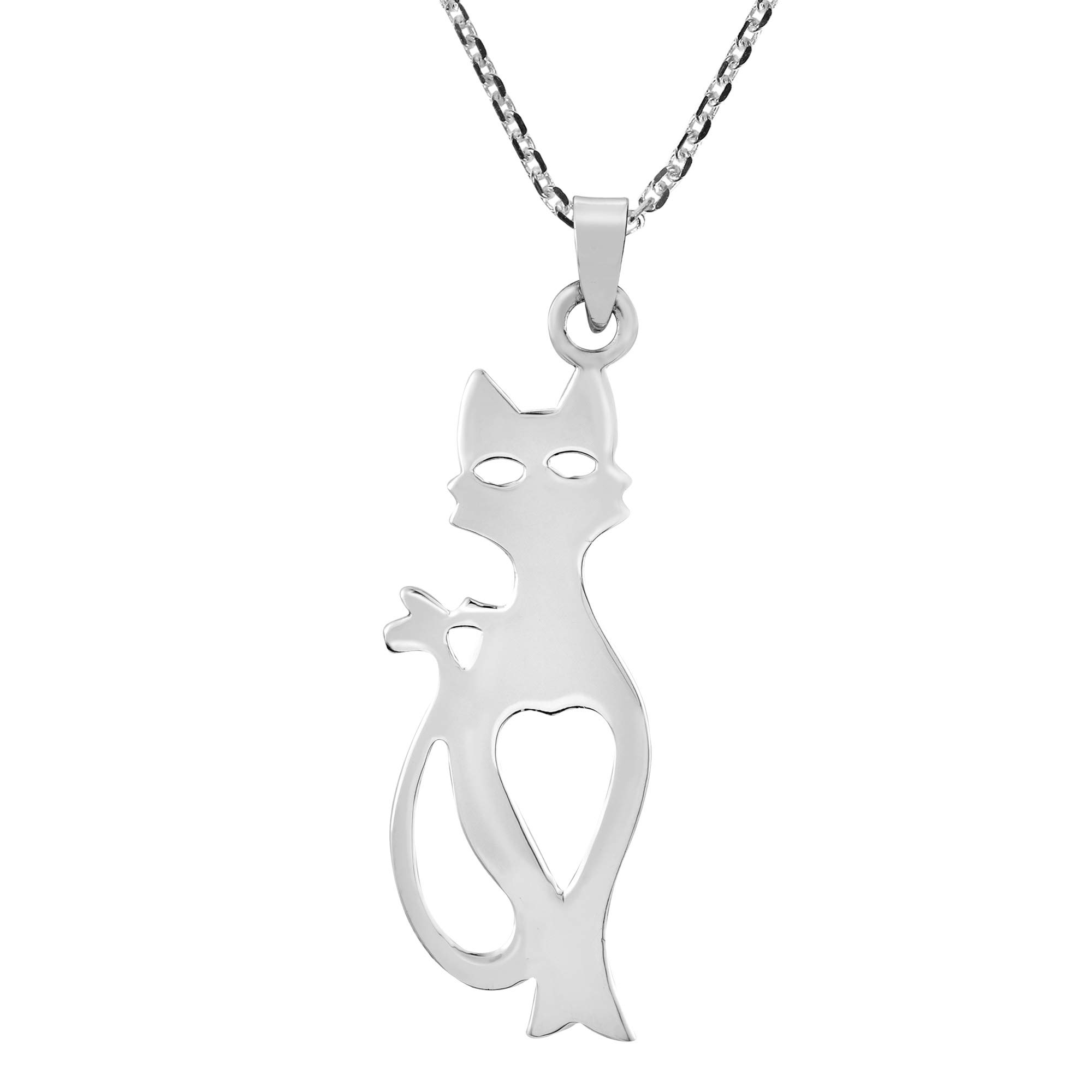 Romantic Foxy Cat Silhouette .925 Sterling Silver Pendant Necklace for Women - Elegant Jewelry Gift for Girlfriend, Wife, Valentine's Day & Anniversary | Perfect for Date Night, Special Occasions & Everyday Wear