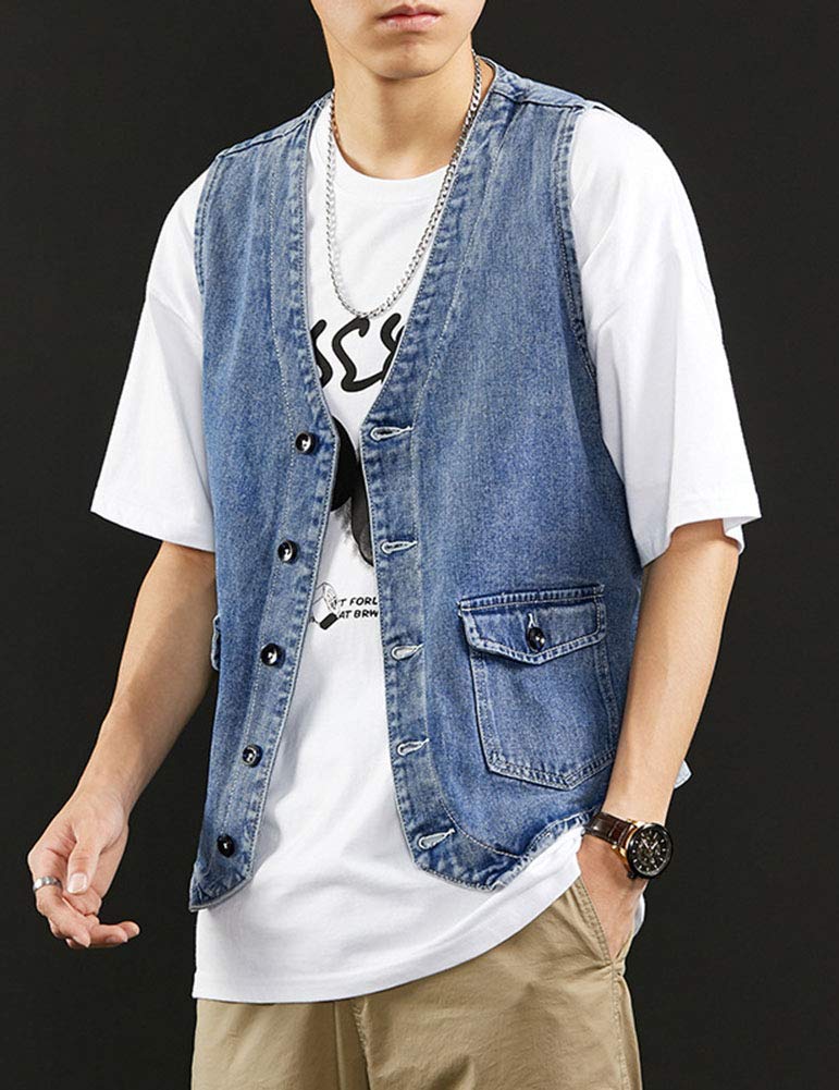 Vintage Wash Denim Vest Jacket for Men - Western Cowboy Button Down Shirt | Casual Wear, Rodeo Events & Country Style Outfits