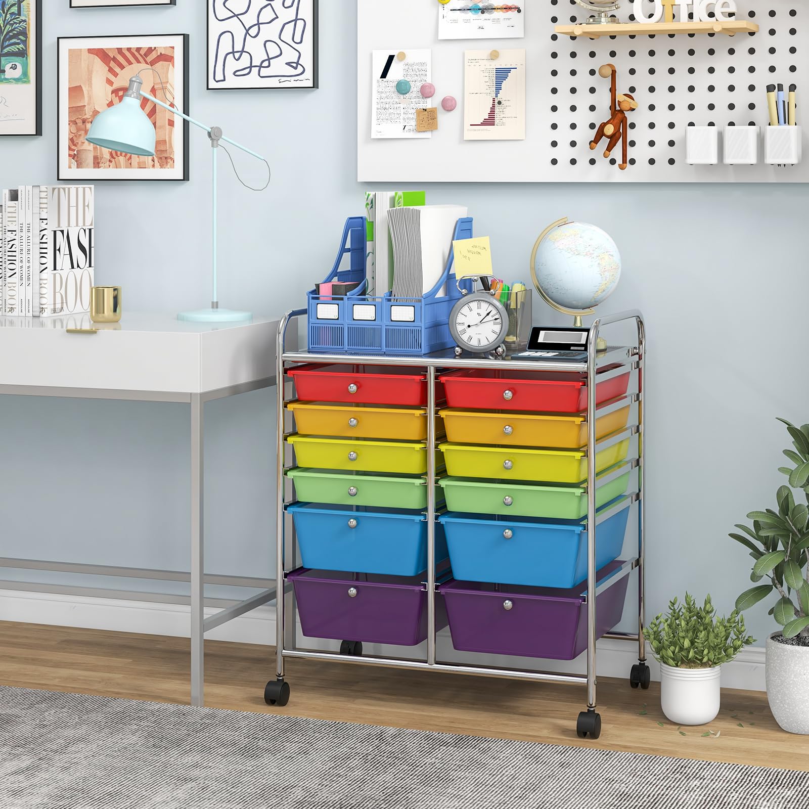 RELAX4LIFE 12-Drawer Rolling Craft Storage Cart with Wheels - Mobile Organizer for Art Supplies, Office, School & Beauty Salon | Space-Saving Utility Cart for Home, Studio & Workplace (Color)