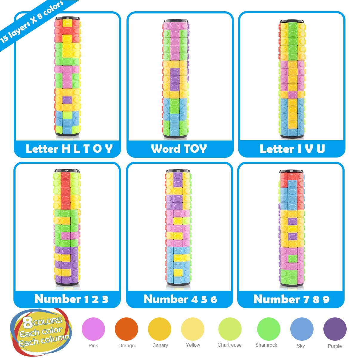 Rotating Slide Puzzle Fidget Toy - 8 Colors, 15 Layers - Brain Teaser & Sensory Toy for Stress Relief - Perfect for Office, Classroom, Travel and Gift Giving (Easter Basket Stuffers, Stocking Stuffers)
