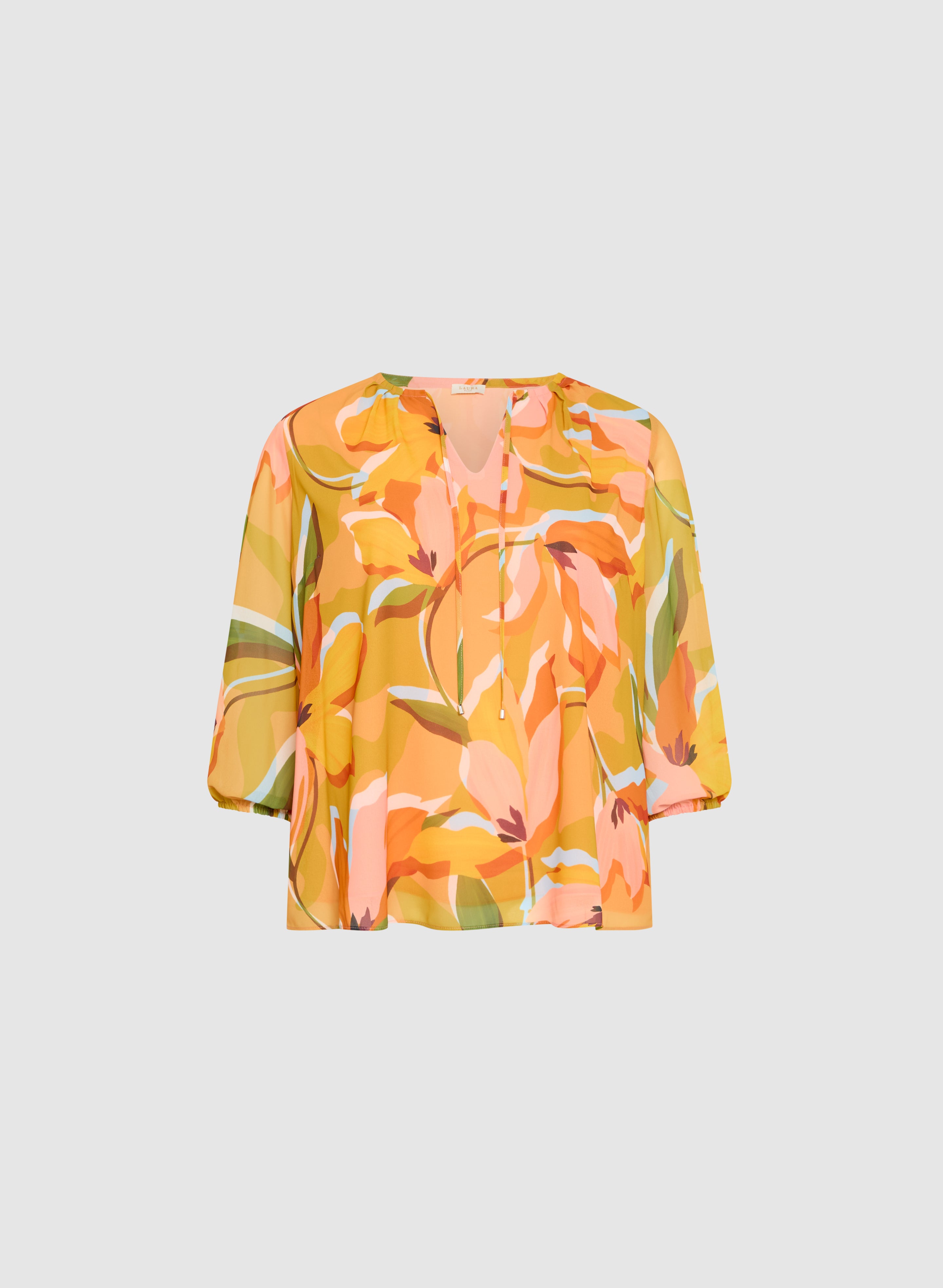 Floral Split Neck Blouse for Women - Elegant V-Neck Flowy Tops - Summer Casual & Office Wear - Perfect for Work, Date Night & Special Occasions