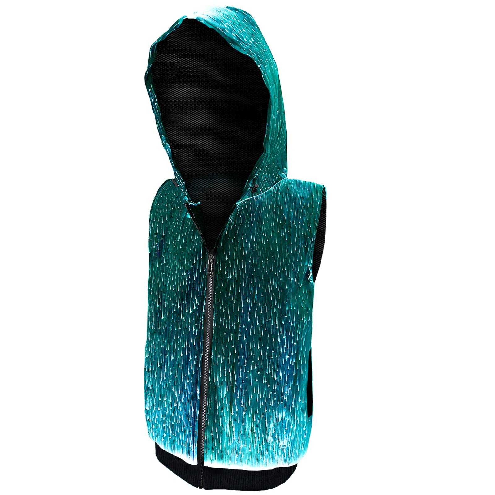 Lumisonata Men's LED Light Up Full Zip Hoodie - Black Glow in The Dark Hooded Jacket for Rave Parties, Concerts & Night Events - USB Rechargeable Cool Light Up Clothing for Festivals & Gifts