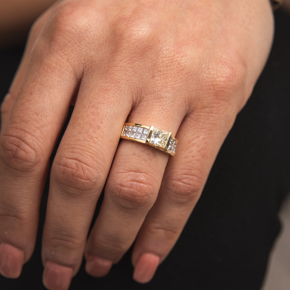 18ct Yellow Gold 'Princess Celia' Diamond Ring - 2 Carats Genuine Diamonds, Elegant Engagement & Wedding Jewelry for Women