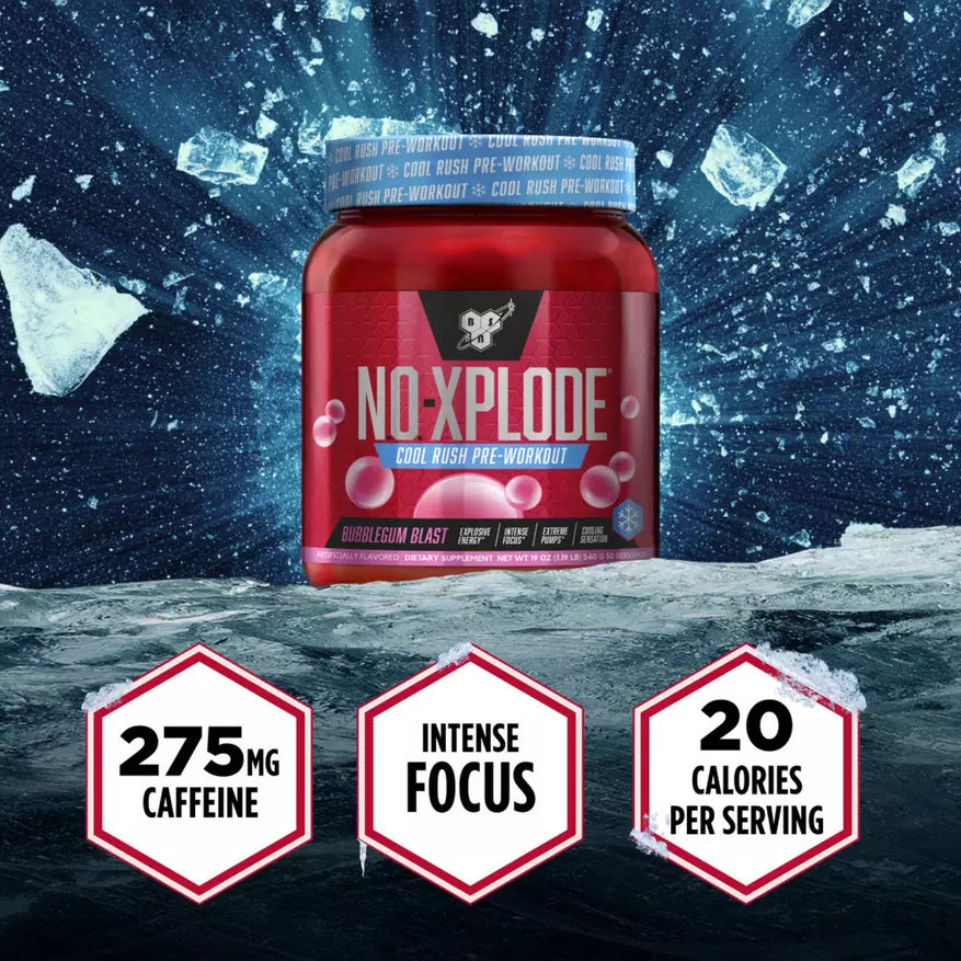 BSN N.O. Xplode Cool Rush Pre Workout Powder - Nitric Oxide Booster for Muscle Pump, Energy & Focus - Best for Gym, Bodybuilding & Fitness Training