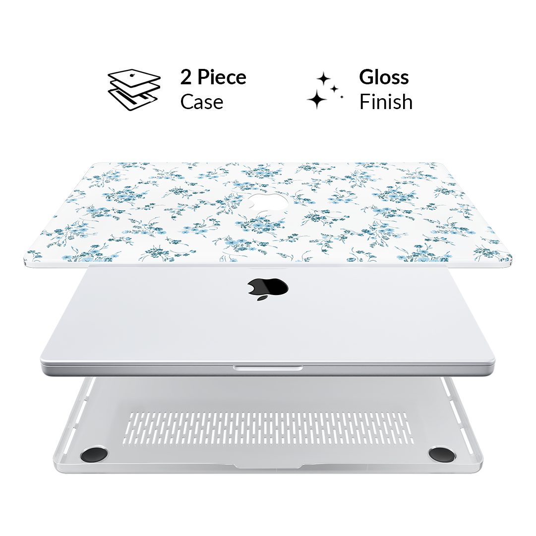 French Blue Floral MacBook Case - Stylish Protective Cover for MacBook Air/Pro 13 14 16 Inch - Perfect for Work, Travel & Home Use