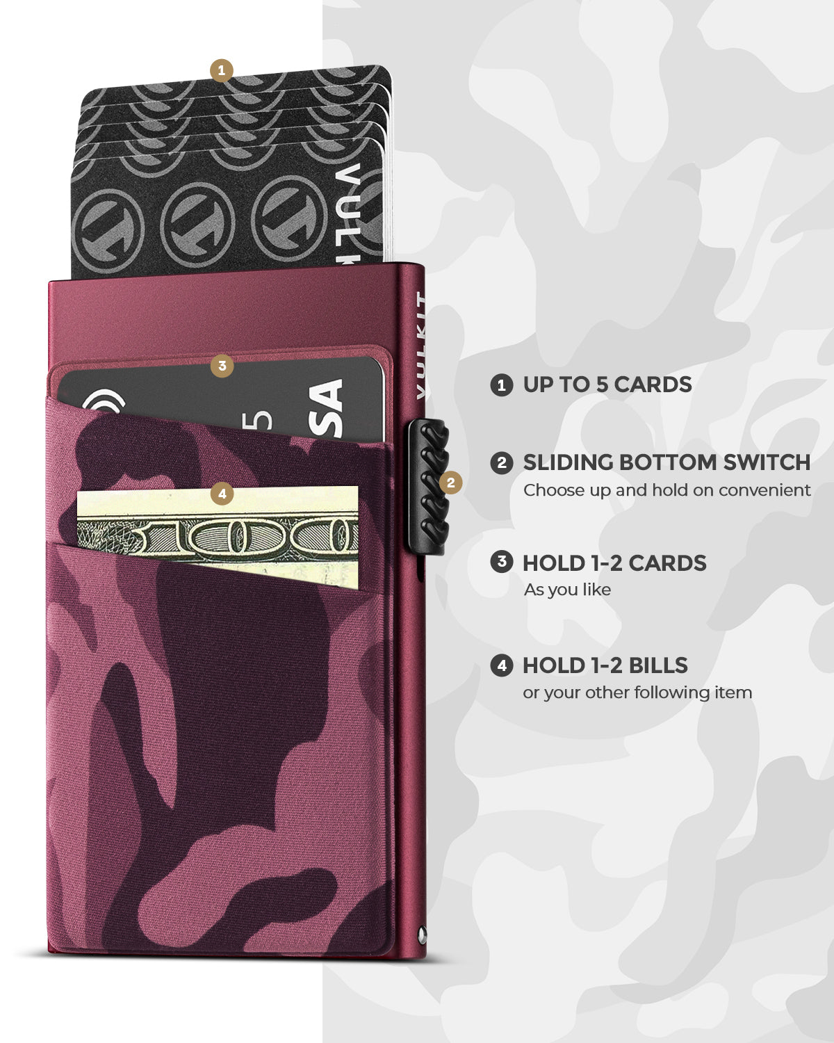 VC307 Camouflage Elastic Cash & Coin Card Holder - Secure Wallet for Bills, Cards, and Change - Perfect for Outdoor, Travel, and Everyday Use