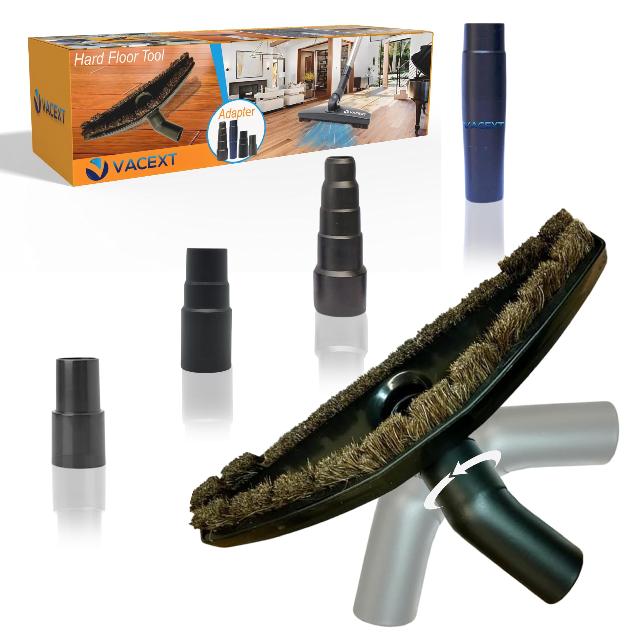 Premium Horsehair Hardfloor Brush Attachment for Wood & Tile Floors - Universal Vacuum Hose Adapter Compatible with Most Vacuum Cleaners - Ideal for Hardwood Floors, Laminate & Ceramic Tiles - Perfect for Home Cleaning, Office Maintenance & Small Shop Vac Use