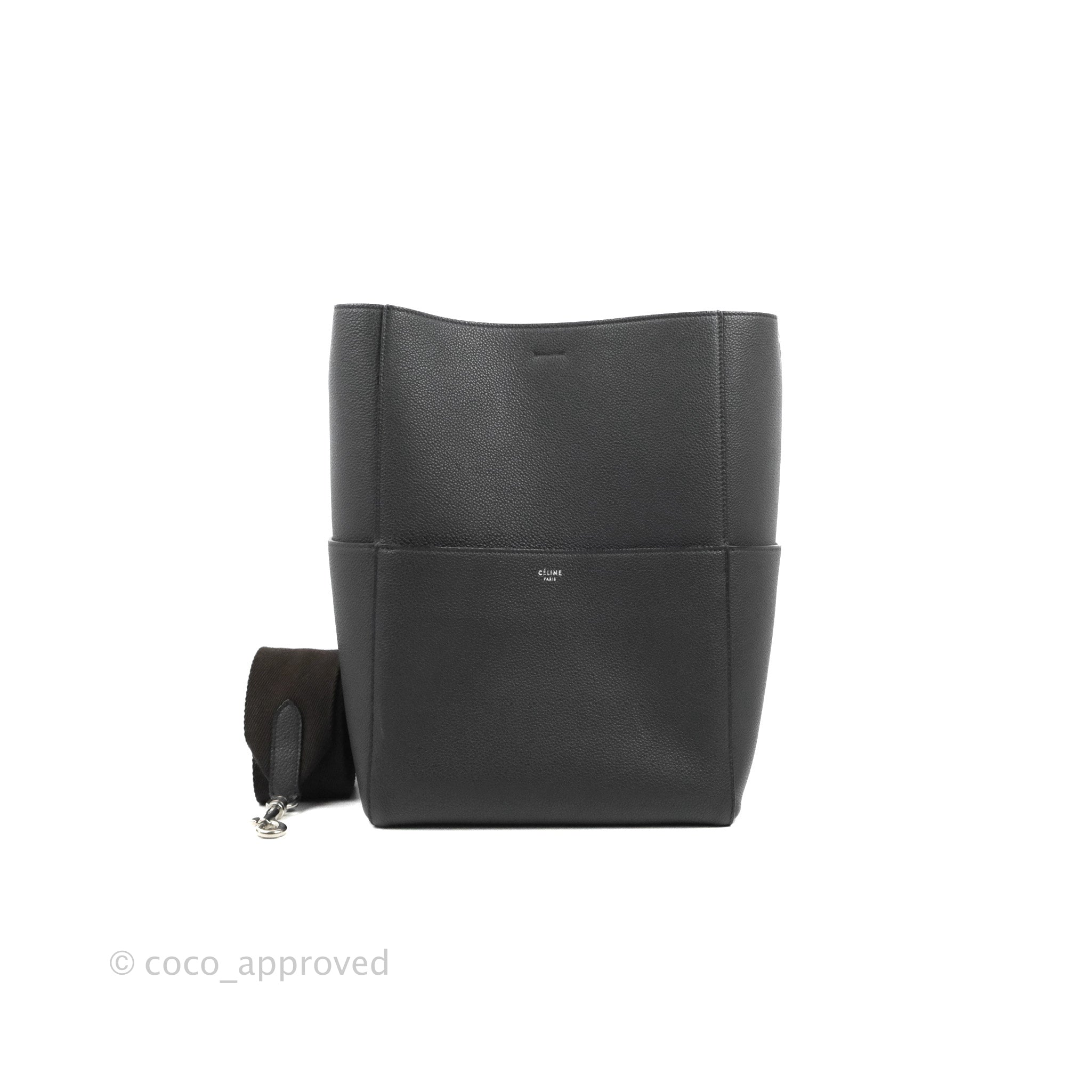 Celine Sangle Bucket Bag in Grained Calfskin - Premium Grey Leather Handbag for Women | Perfect for Work, Travel & Everyday Use