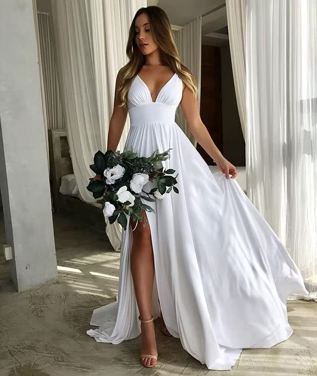 Elegant V-Neck Satin Bridesmaid Dress - A-Line Long Formal Gown for Weddings & Prom (Brown, Size 12) | Perfect for Wedding Parties, Evening Events & Special Occasions