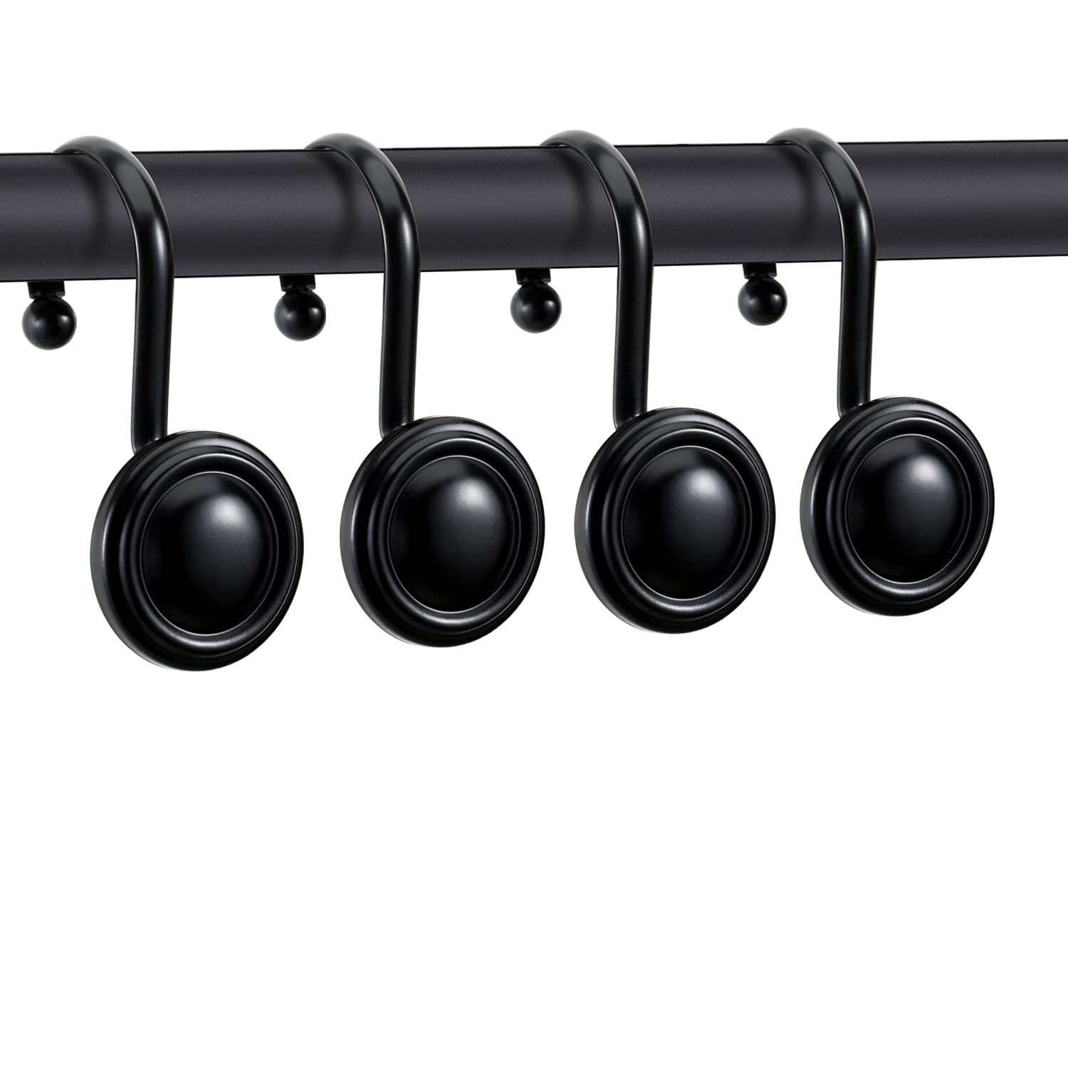 CHICTIE Black Shower Curtain Hooks Rings - Set of 12 Rust-Resistant Metal Shower Hangers for Bathroom Rods | Decorative & Durable Shower Hook Set for Stylish Bathroom Decor | Perfect for Bathroom, Hotel, and Spa Renovations
