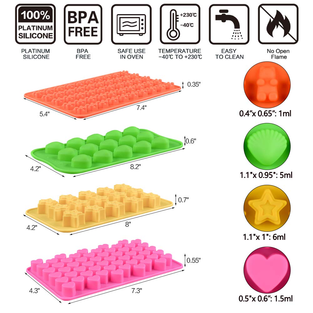 Premium Silicone Chocolate & Gummy Candy Molds Set - Nonstick Ice Cube Tray with Hearts, Stars & Shell Shapes for DIY Desserts, Party Treats & Baking Decorations