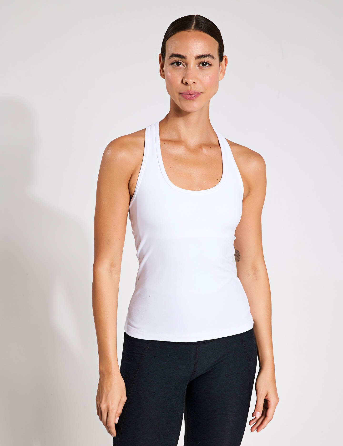 Spacedye Step Up Racerback Tank Top for Women - Soft Cloud White Workout Shirt | Yoga, Running & Gym Essentials