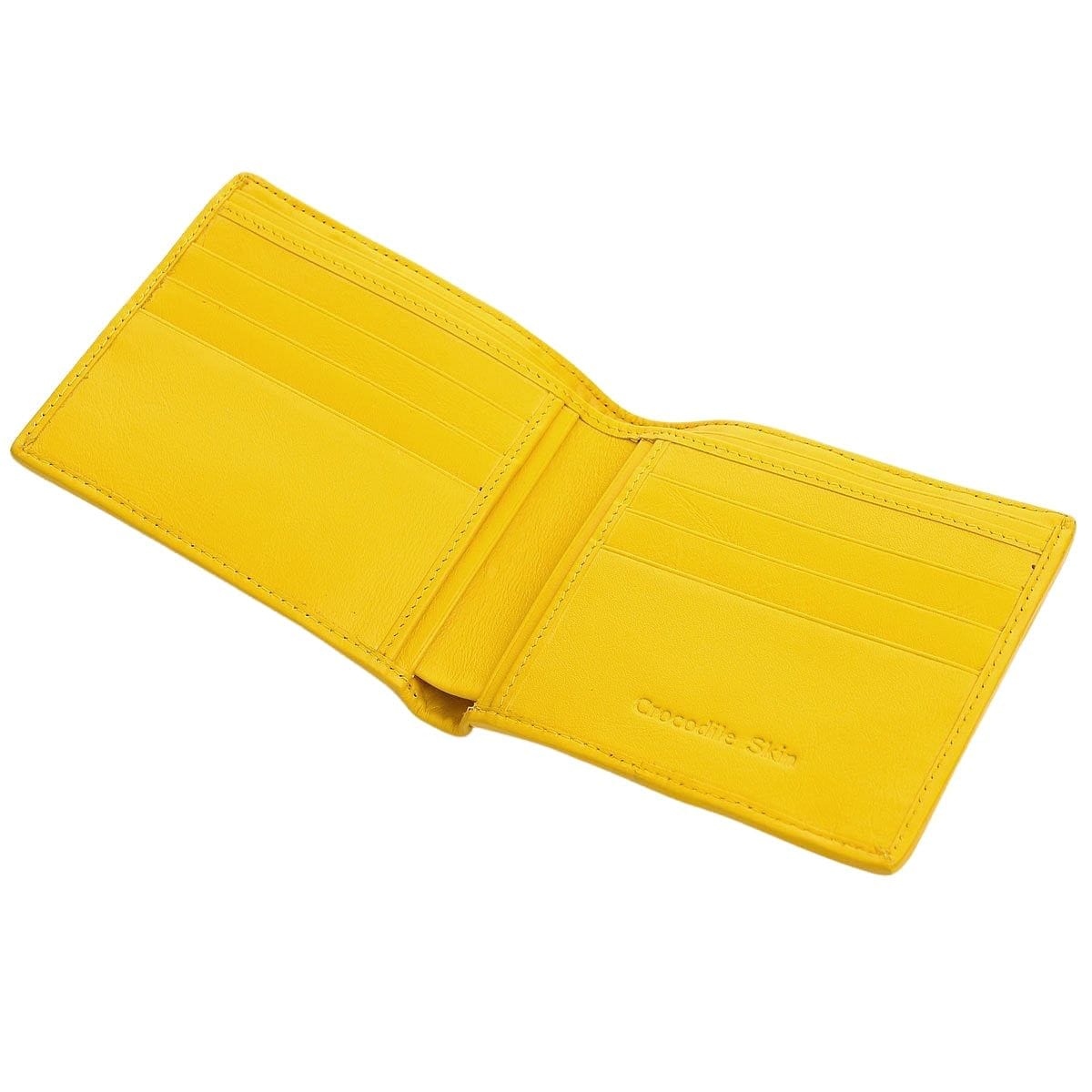 Premium Genuine Crocodile Leather Men's Wallet - Yellow Luxury Bifold Wallet for Men with RFID Protection - Perfect for Business, Travel & Everyday Use