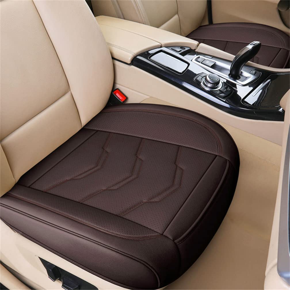 Universal Car Seat Cushion - PU Leather Front Seat Protector with Full Wrapping Bottom, Fits 95% Vehicles (Coffee) - Perfect for Long Drives, Commuting & Protecting Car Seats from Wear