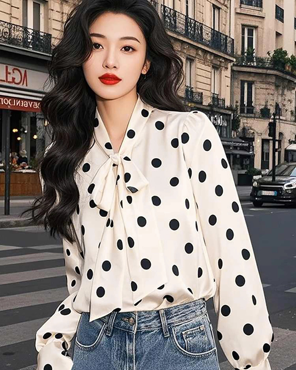 Elegant Silk Polka Dot Bow Blouse for Women - Trendy Office & Party Wear - Perfect for Work, Date Night & Special Occasions