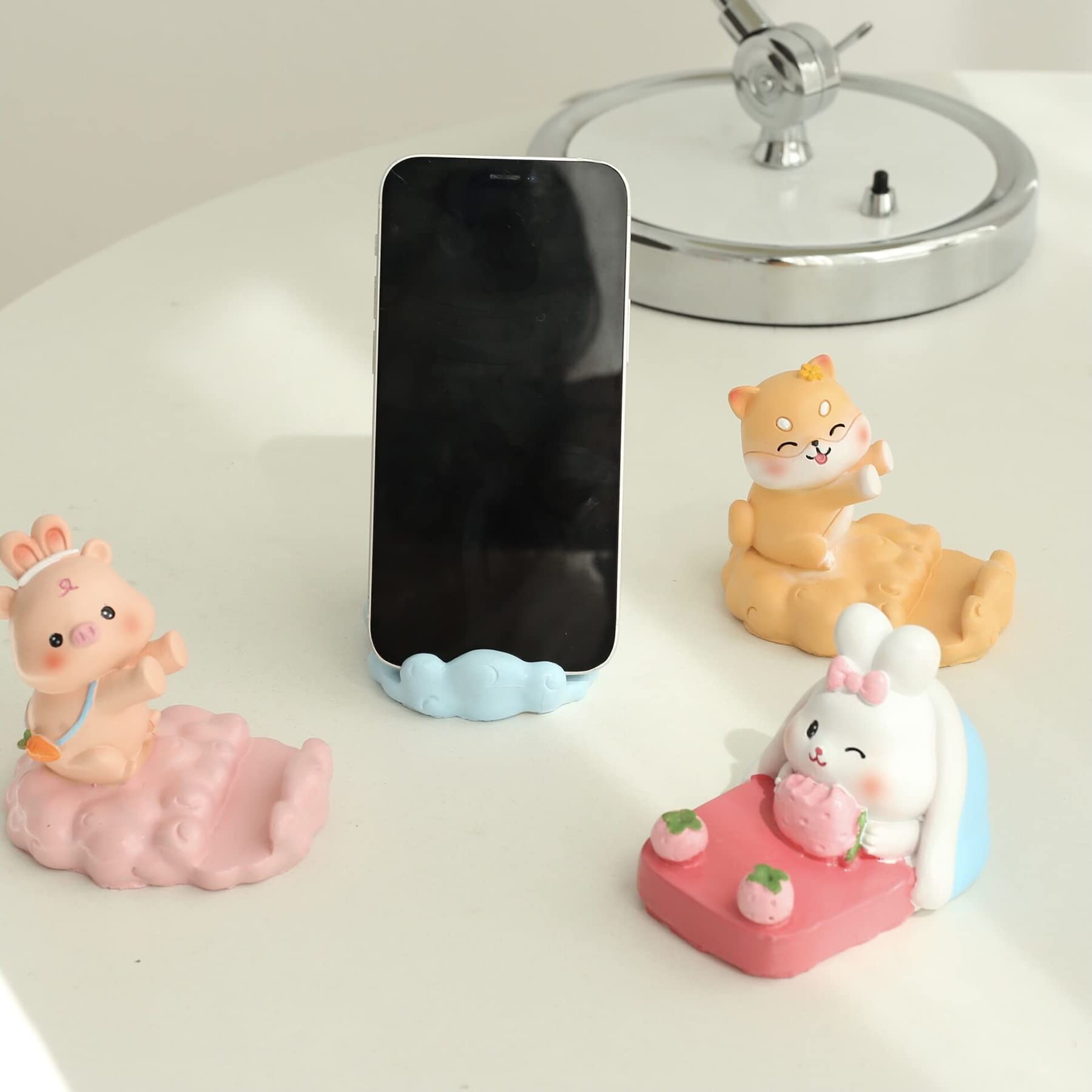 Cute Bunny Phone Stand - Animal-Themed Smartphone Desk Holder for iPhone, Samsung & All Mobile Phones - Kawaii Pig Dog Rabbit Phone Holder - Perfect for Office, Bedroom & Car Use