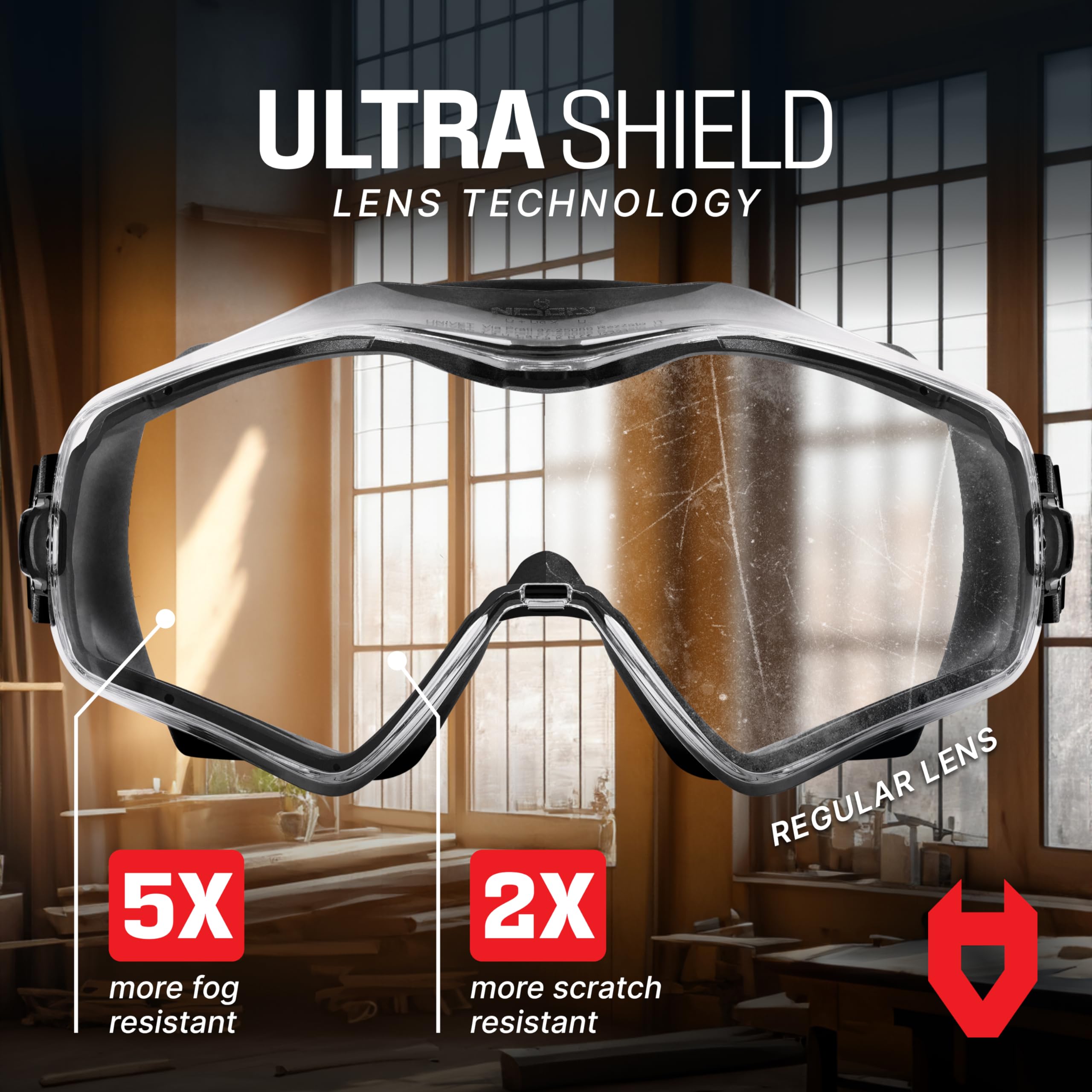 NoCry Safety Goggles Over Glasses - ANSI Z87.1 Certified, Anti-Fog & Anti-Scratch Lenses with UV380 Protection - Adjustable Strap for Extreme Impact Resistance - Perfect for Chemistry Lab, Woodworking, Construction & DIY Projects