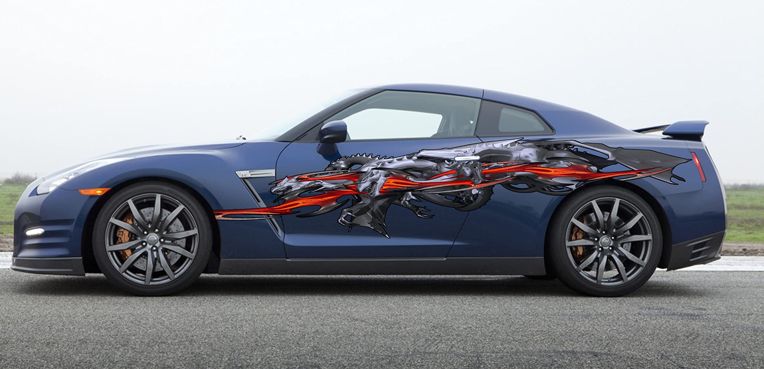 3D Dragon Car Decal Vinyl Sticker - Full Color Lizard Side Graphics Wrap Design (20x60) for Car Enthusiasts & Sports Vehicle Customization