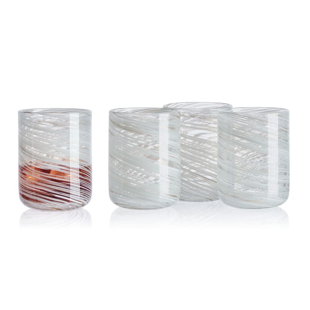 Set of 4 Color Swirl Gray Double Old Fashioned Glasses - Premium Whiskey Cocktail Glasses for Home Bar, Parties & Gifts