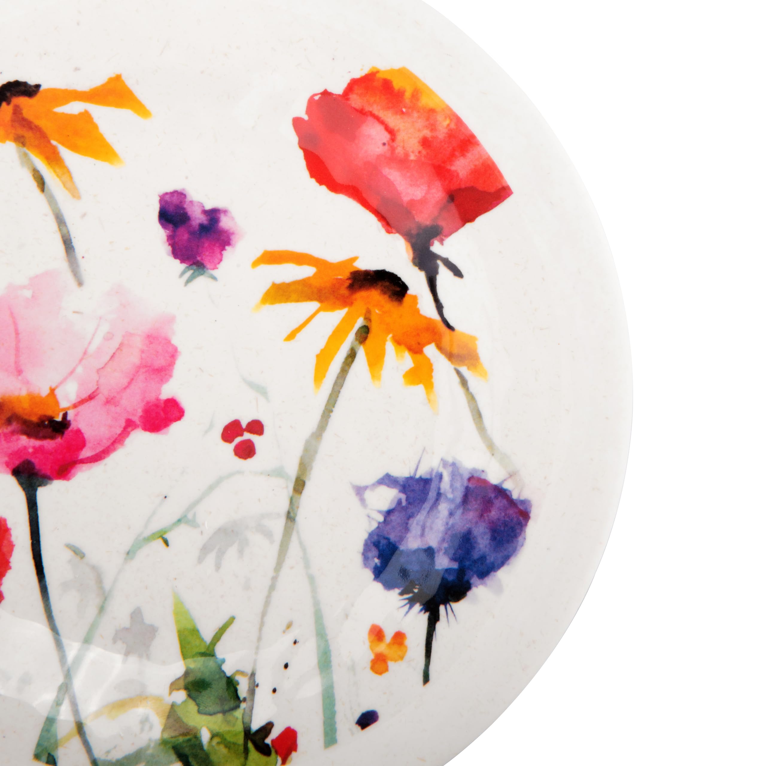 DEMDACO Dean Crouser Collection 6.5 Inch Melamine Appetizer Plates Set of 4 - Watercolor Wildflower Floral Design, Durable & Lightweight for Parties, Picnics, and Everyday Dining