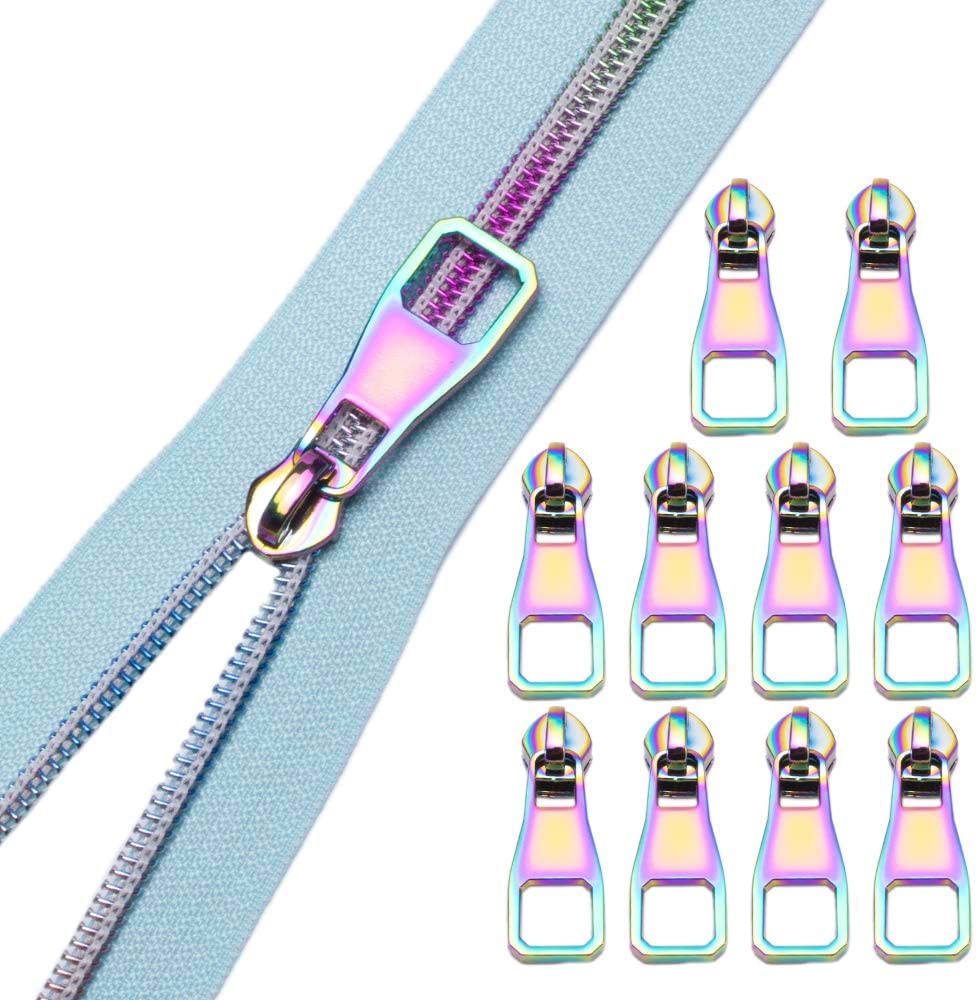 #5 Nylon Zipper Tape with 10PCS Pulls - 5 Yards Blue for Sewing, DIY Crafts & Tailoring - Perfect for Bags, Jackets & Costume Making