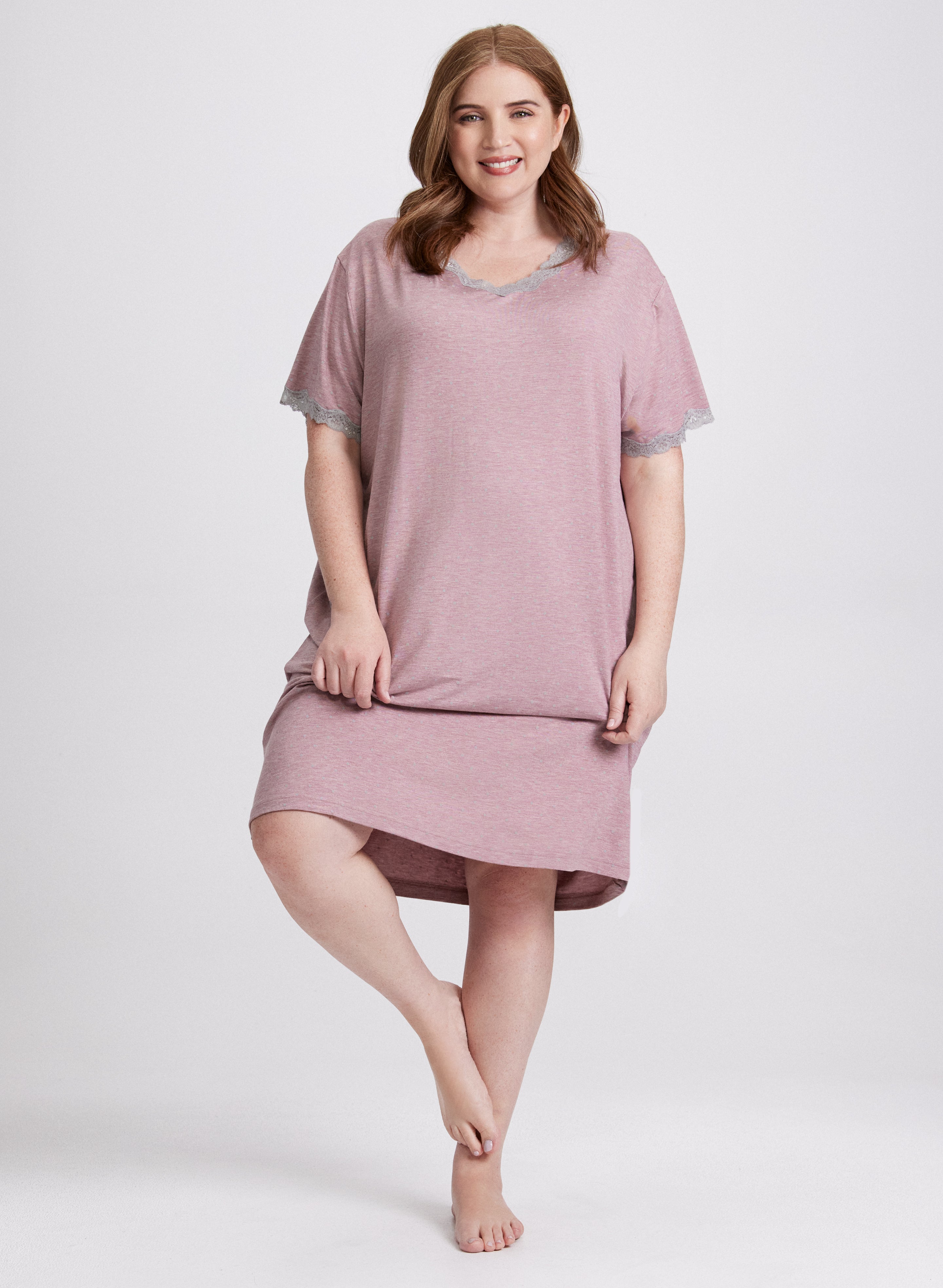 Dot Print Nightgown - Soft & Comfortable Sleepwear for Women - Perfect for Relaxing at Home or Overnight Stays
