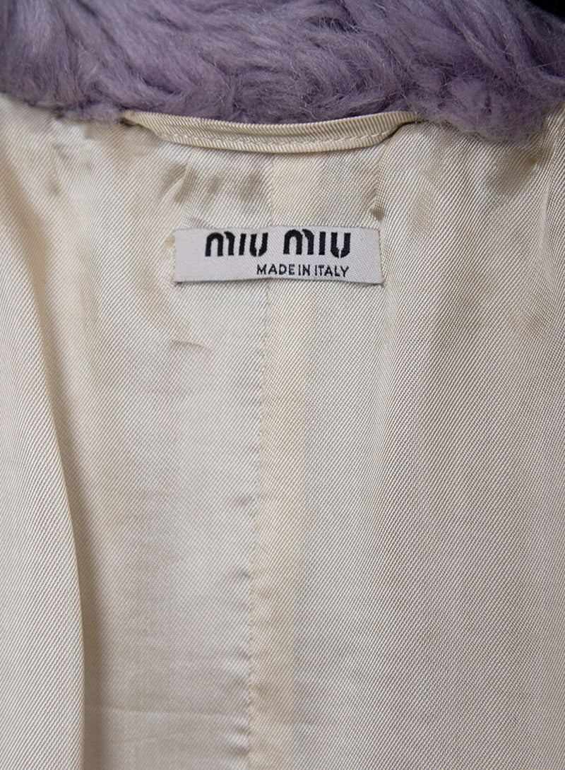 Miu Miu Beige & Lilac Teddy Coat Size 38 | Women's Luxury Winter Jacket for Fashion Outfits & Cold Weather