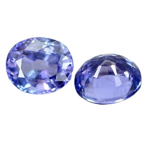 1.50tcw Natural Slightly Purplish Blue Tanzanite Loose Stones - 6x5mm Oval Cut, VS Clarity, Matched Pair for Jewelry Making & Engagement Rings
