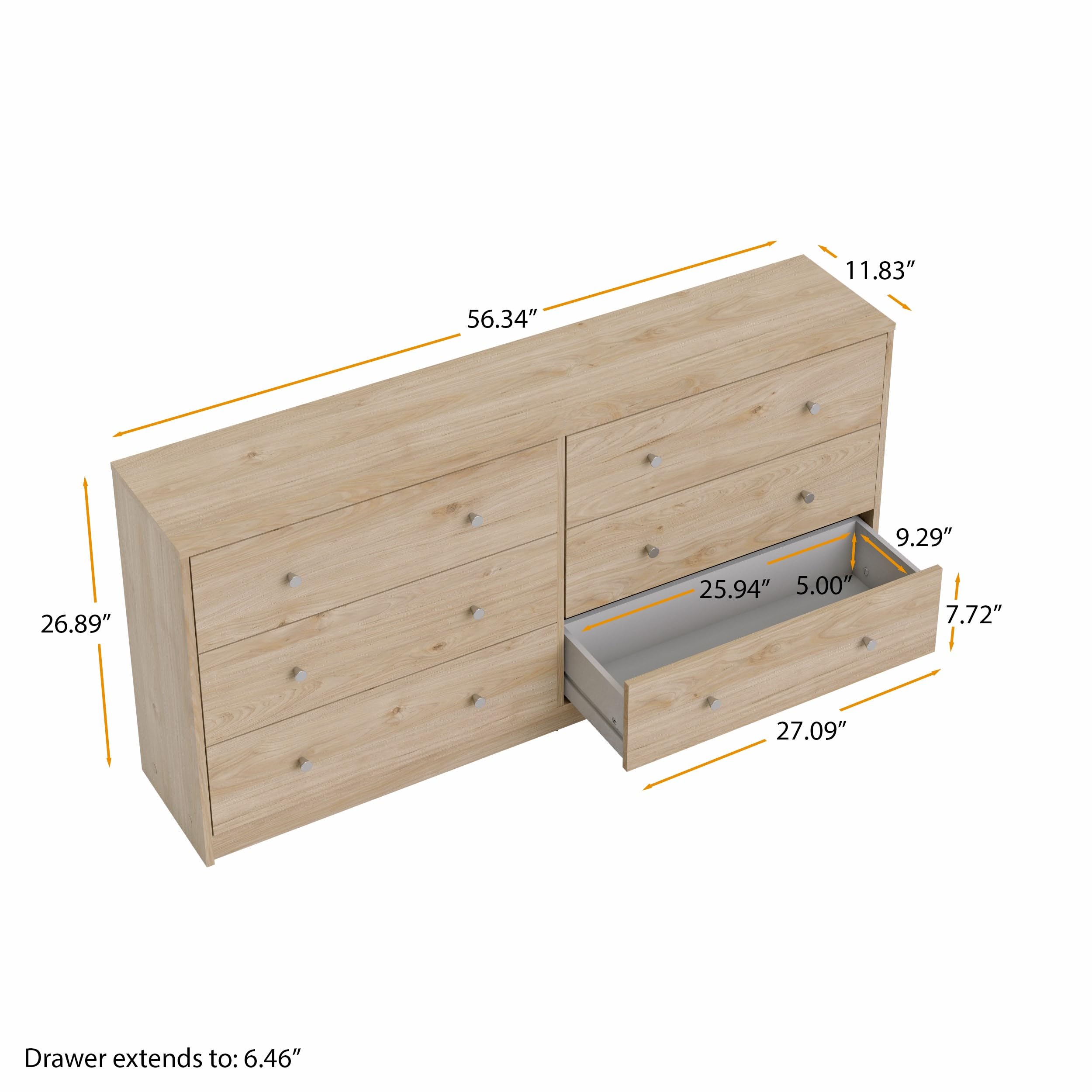 Tvilum 6-Drawer Double Dresser in Jackson Hickory Finish - Stylish Bedroom Storage for Clothes & Accessories