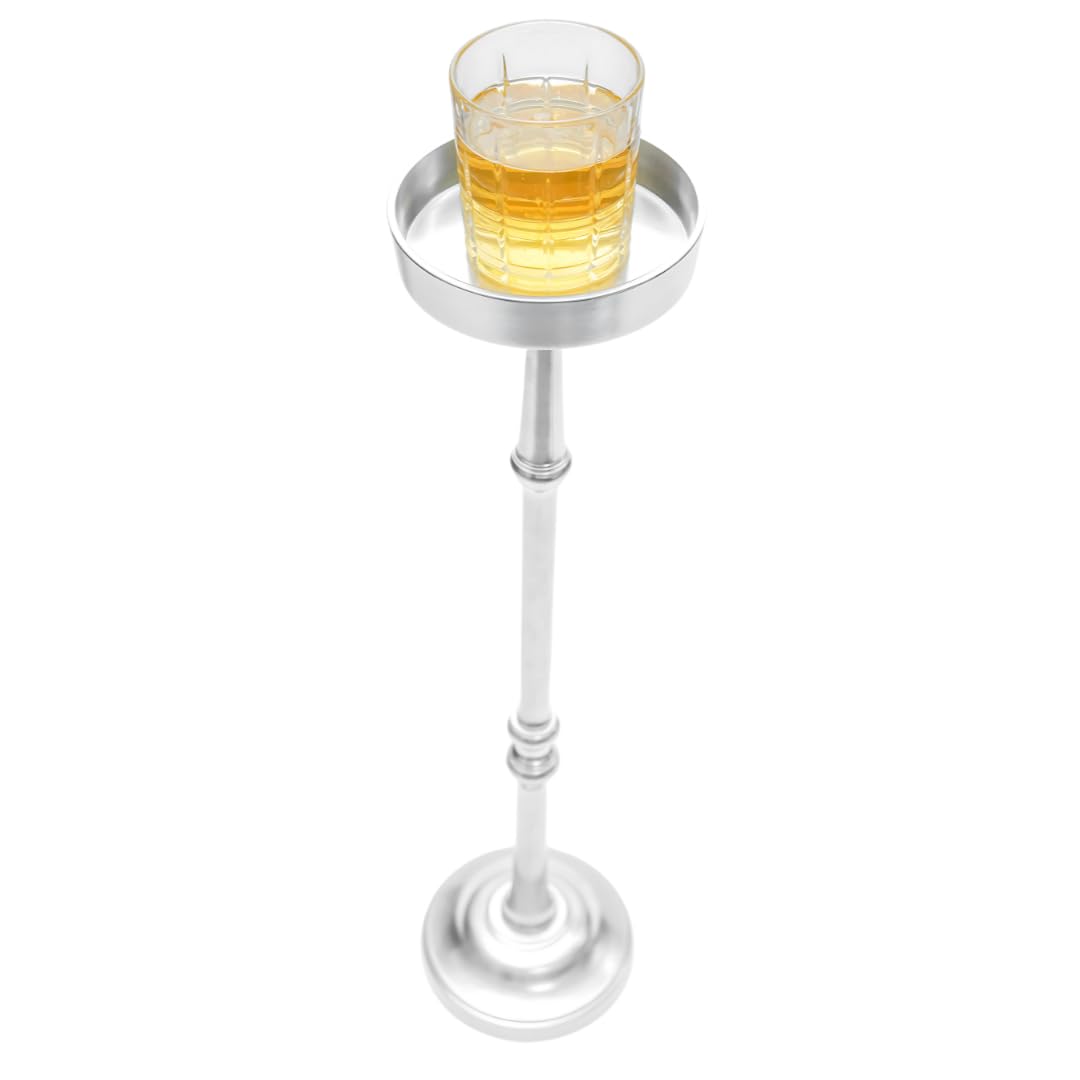 Modern 24-Inch Tall Martini Drink Table Set of 2 - Sleek Round Side Accent Table with Classic Silver Finish, Sturdy Small Display Stand for Living Room, Bedroom, Office or Patio Decor