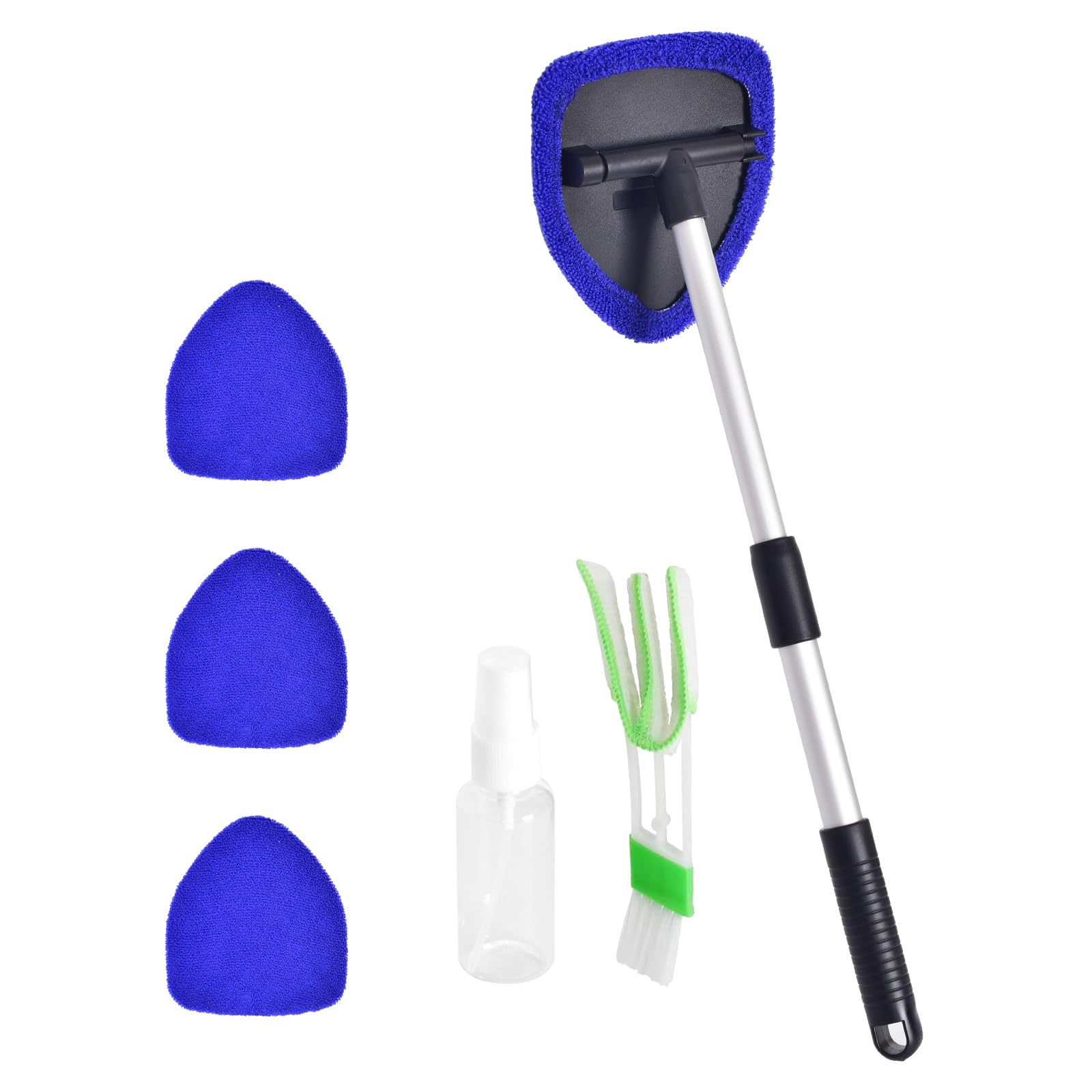 Premium Windshield Cleaner for Cars - Extendable Handle with 3 Washable Microfiber Pads | Effective Car Window Cleaning Tool for Streak-Free Shine | Perfect for Home, Office & Road Trip Use