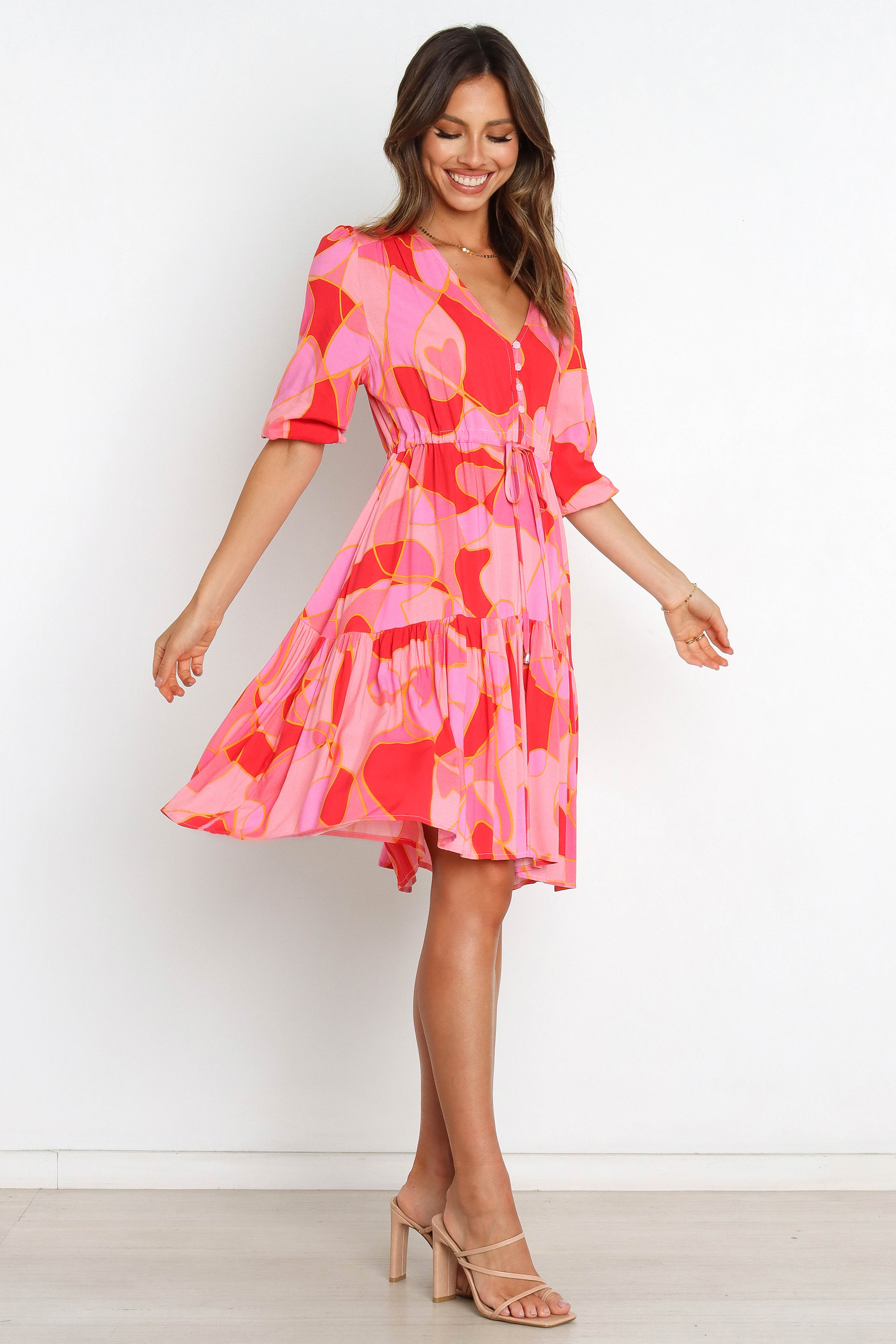 Despina Women's Pink Floral Summer Dress - Elegant & Comfortable for Casual Outings, Beach Vacations & Date Nights