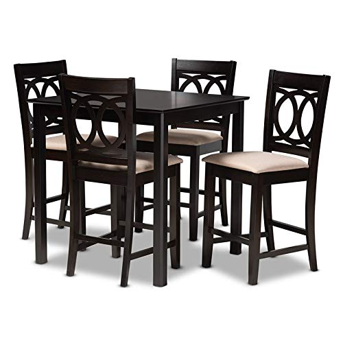 BOWERY HILL Contemporary 5-Piece Wood Pub Set in Sand and Espresso - Modern Bar Table and Stools for Kitchen, Dining Room, or Outdoor Patio