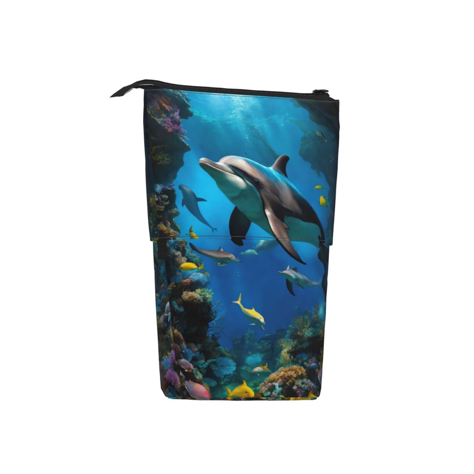 3D Underwater World Fish Dolphin Print Telescopic Pencil Case - Versatile Stationery & Makeup Storage Organizer for School, Office, Travel & Art Supplies | Waterproof & Durable Design