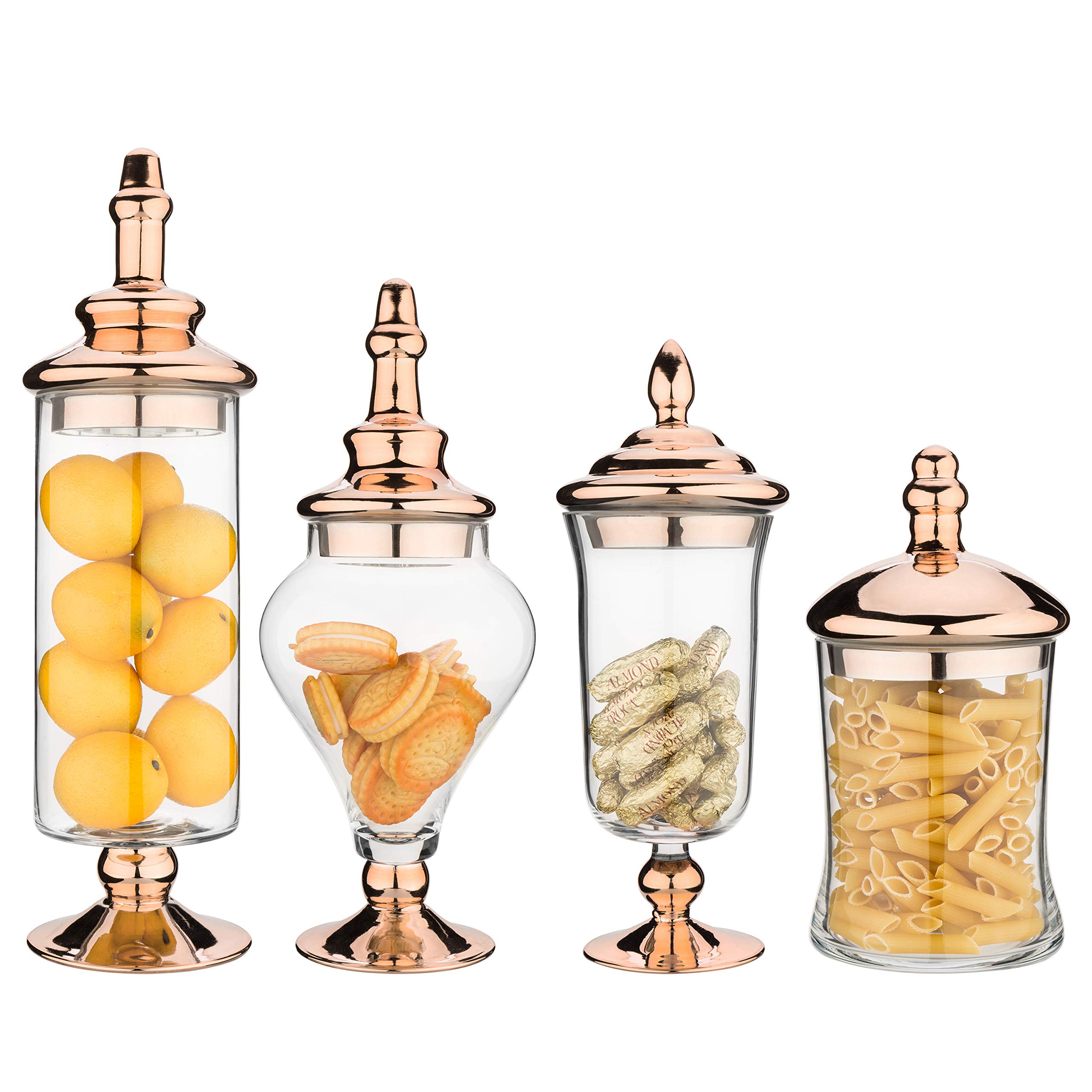 MyGift 4-Piece Clear Glass Apothecary Jars with Metallic Copper Lids - Perfect for Bathroom Storage, Kitchen Organization & Wedding Decor