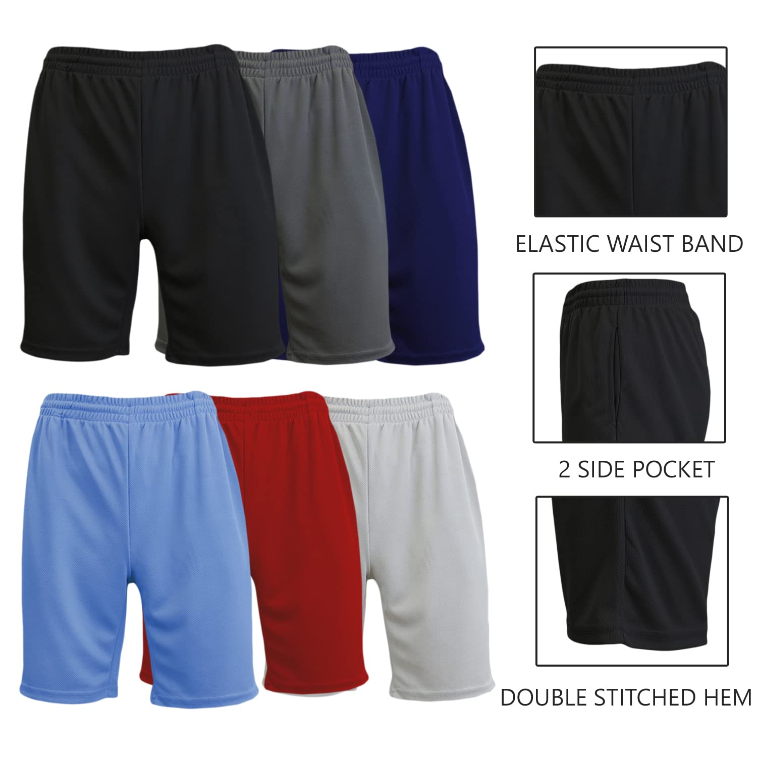 Harvic Men's Quick Dry Mesh Athletic Shorts with Pockets - 6 Pack Performance Workout Shorts for Running, Gym & Outdoor Sports