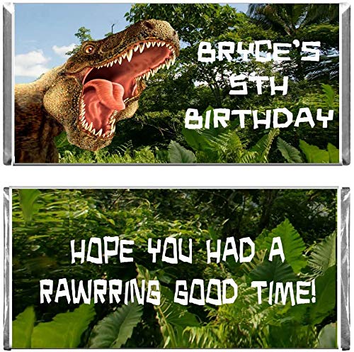 Custom Personalized T-Rex Dinosaur Chocolate Candy Bar Wrappers & Foils - 100 Pack (Candy Not Included) for Birthday Parties, Baby Showers, and Dinosaur Themed Events