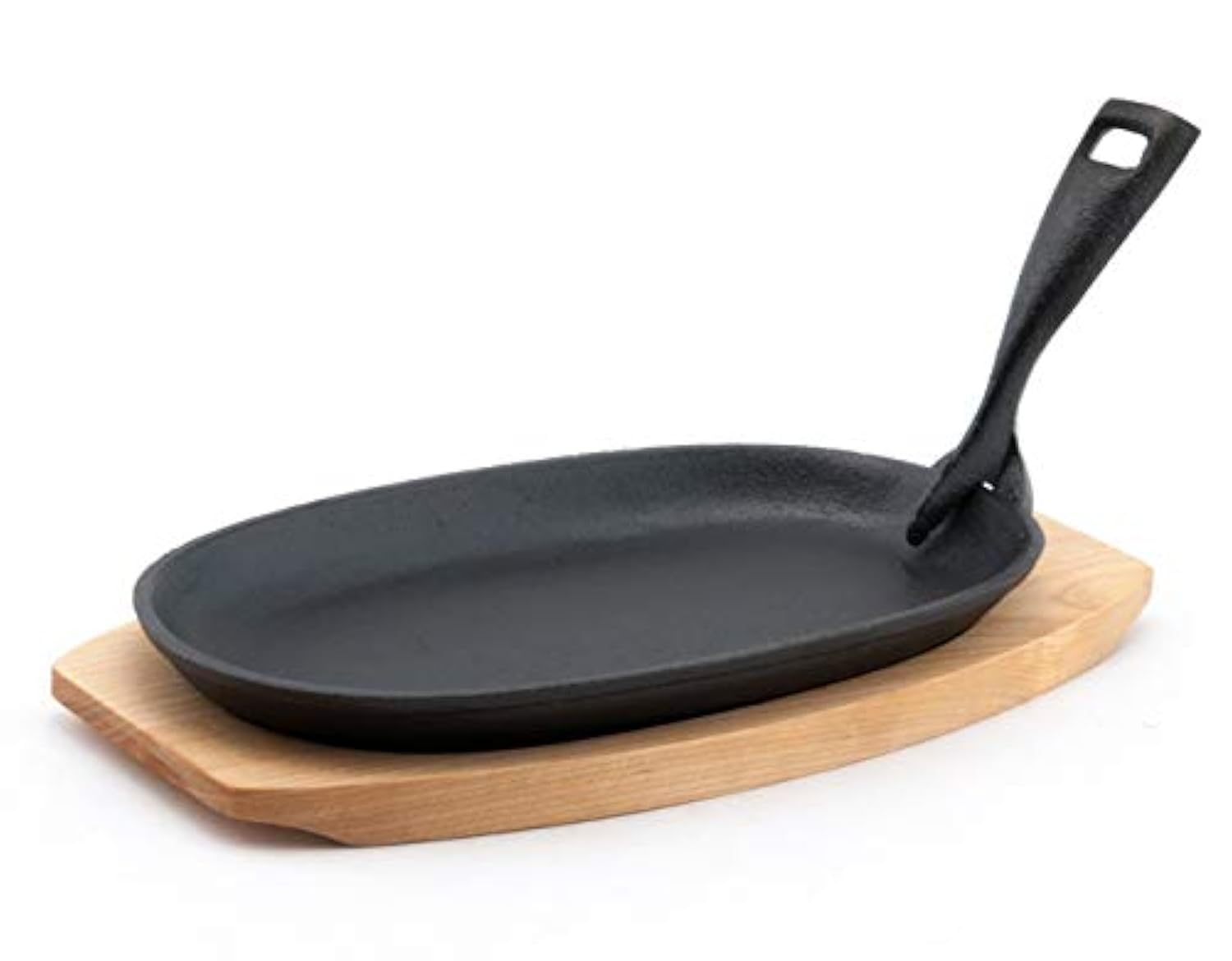 Premium Oval Cast Iron Steak Plate - Preseasoned Sizzle Griddle with Wooden Base for Steak, Fajitas & Grill - 9.5