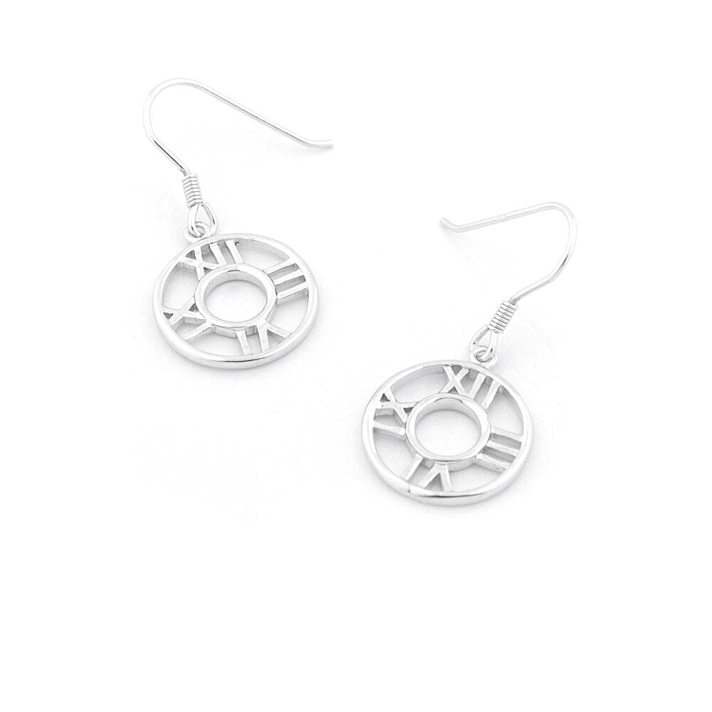 925 Sterling Silver Roman Numeral Clock Earrings - Classic Circle Dangling Fish Hook Style Jewelry for Women | Perfect for Parties, Gifts & Everyday Wear