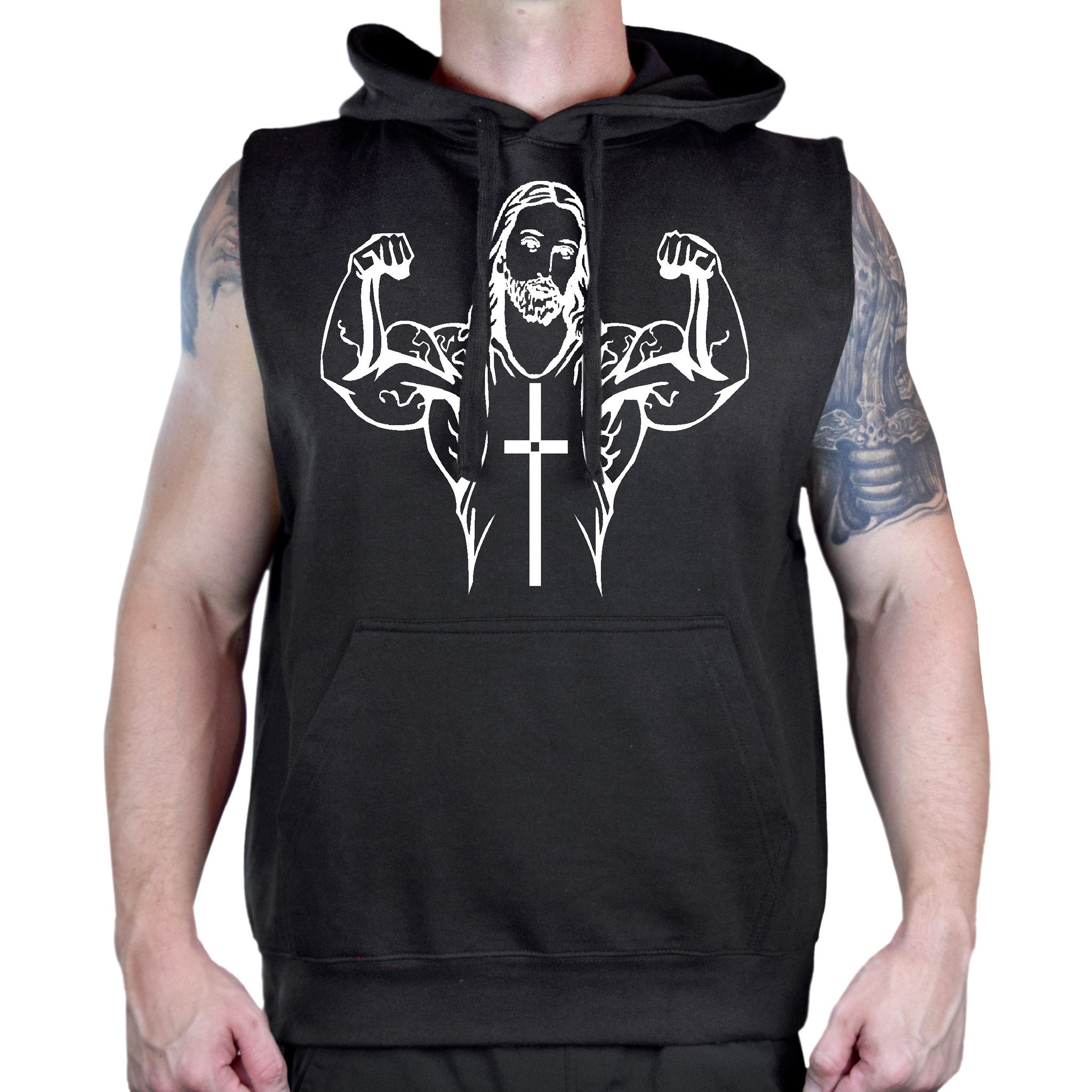 Interstate Apparel Men's Jesus Muscle Sleeveless Vest Hoodie - Workout & Gym Wear for Men - Perfect for Weightlifting, Bodybuilding & Streetwear Fashion