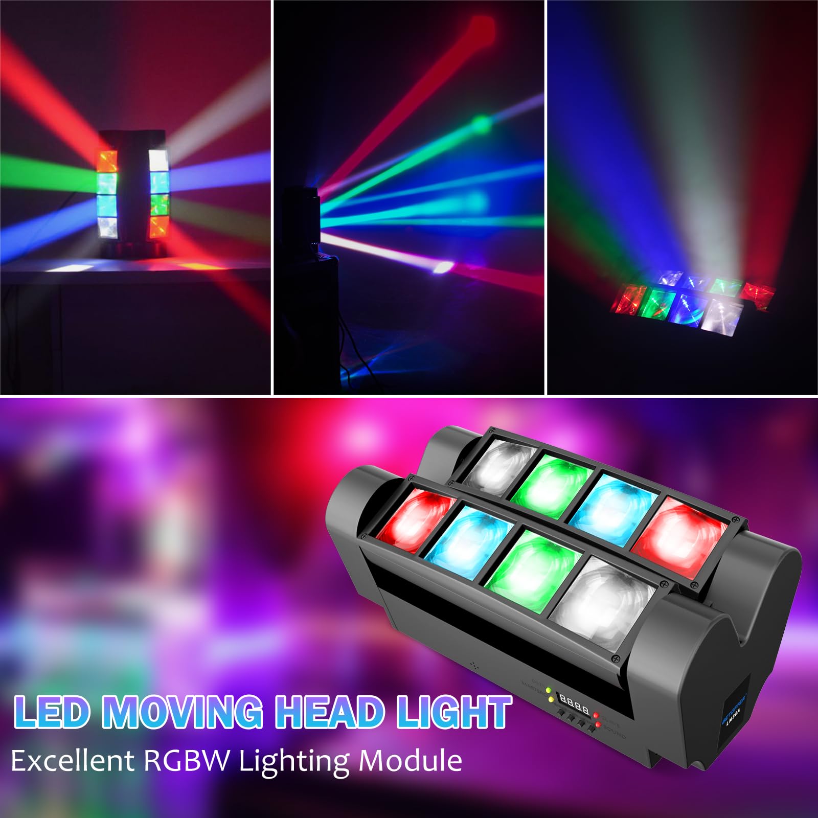BETOPPER 8x3W RGBW LED Moving Head DJ Lights - Sound Activated & DMX-512 Control for Stage Lighting (2 Pack) | Perfect for Parties, Weddings, Clubs, Carnivals, Pubs and Disco Events