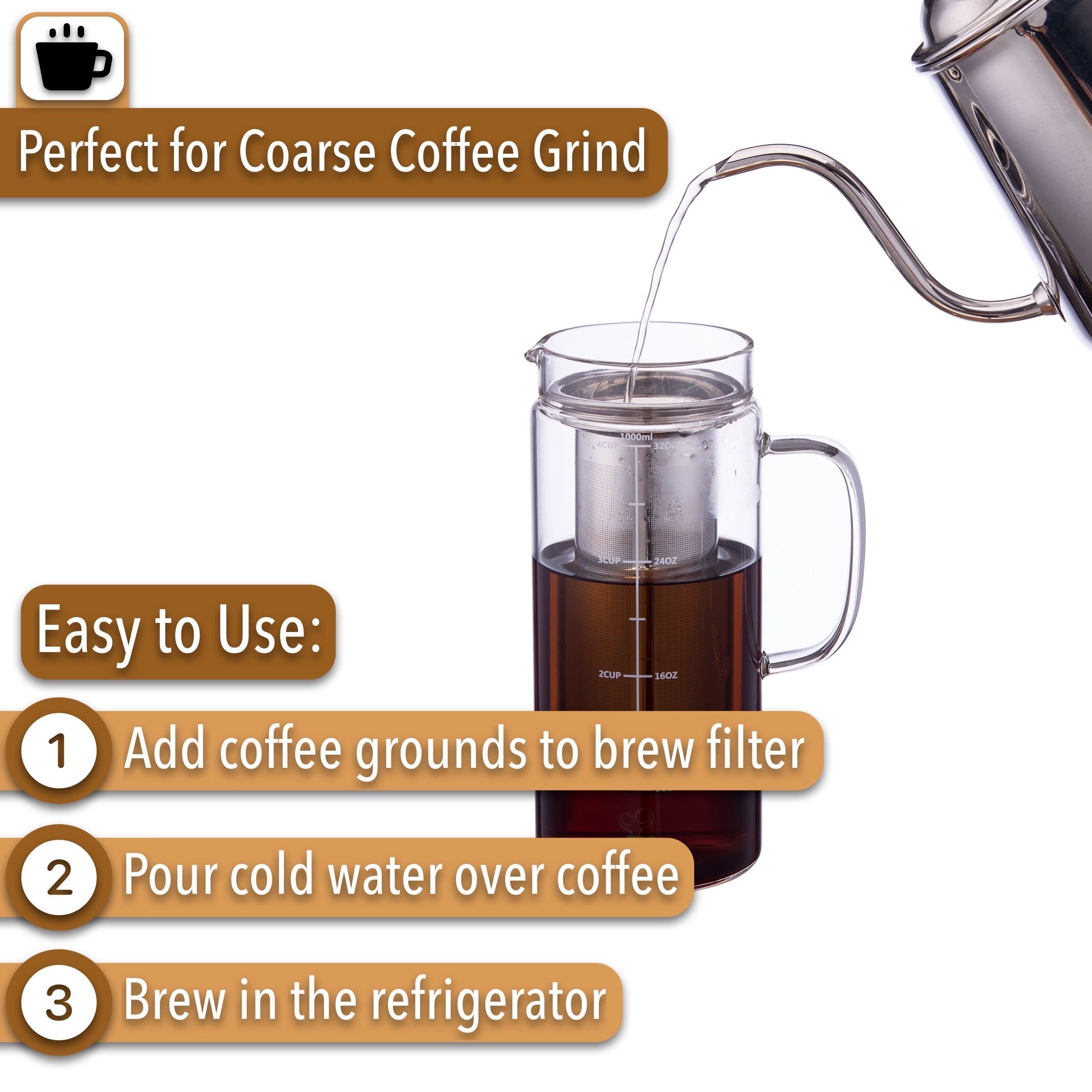 Cold Brew Coffee Maker - 32oz Iced Tea & Coffee Pitcher for Home & Office