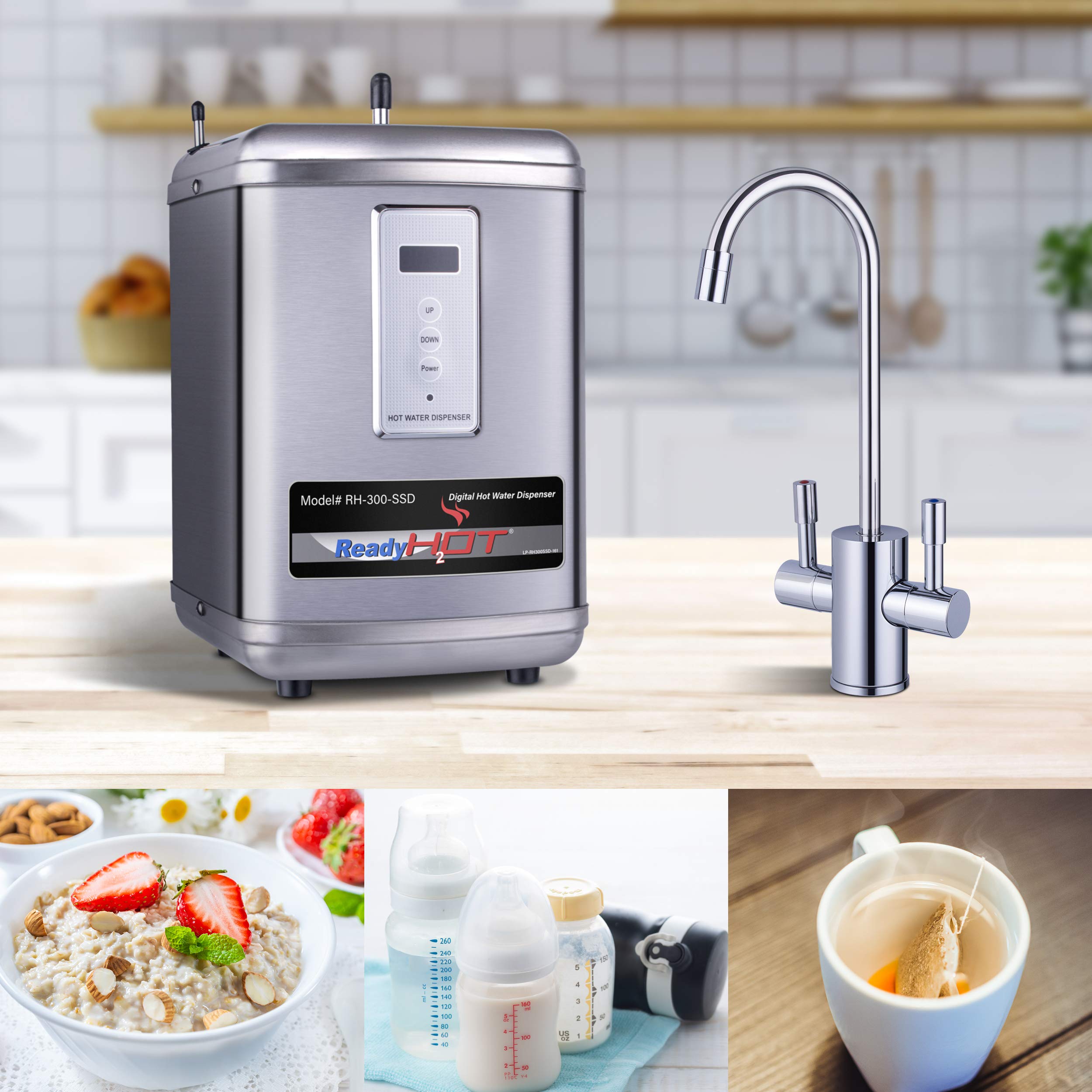 Instant Hot Water Dispenser System - 2.5 Quarts Digital Display with Dual Lever Hot & Cold Faucet in Polished Chrome | Under Sink Water Heater for Kitchen, Office, Coffee & Tea Station