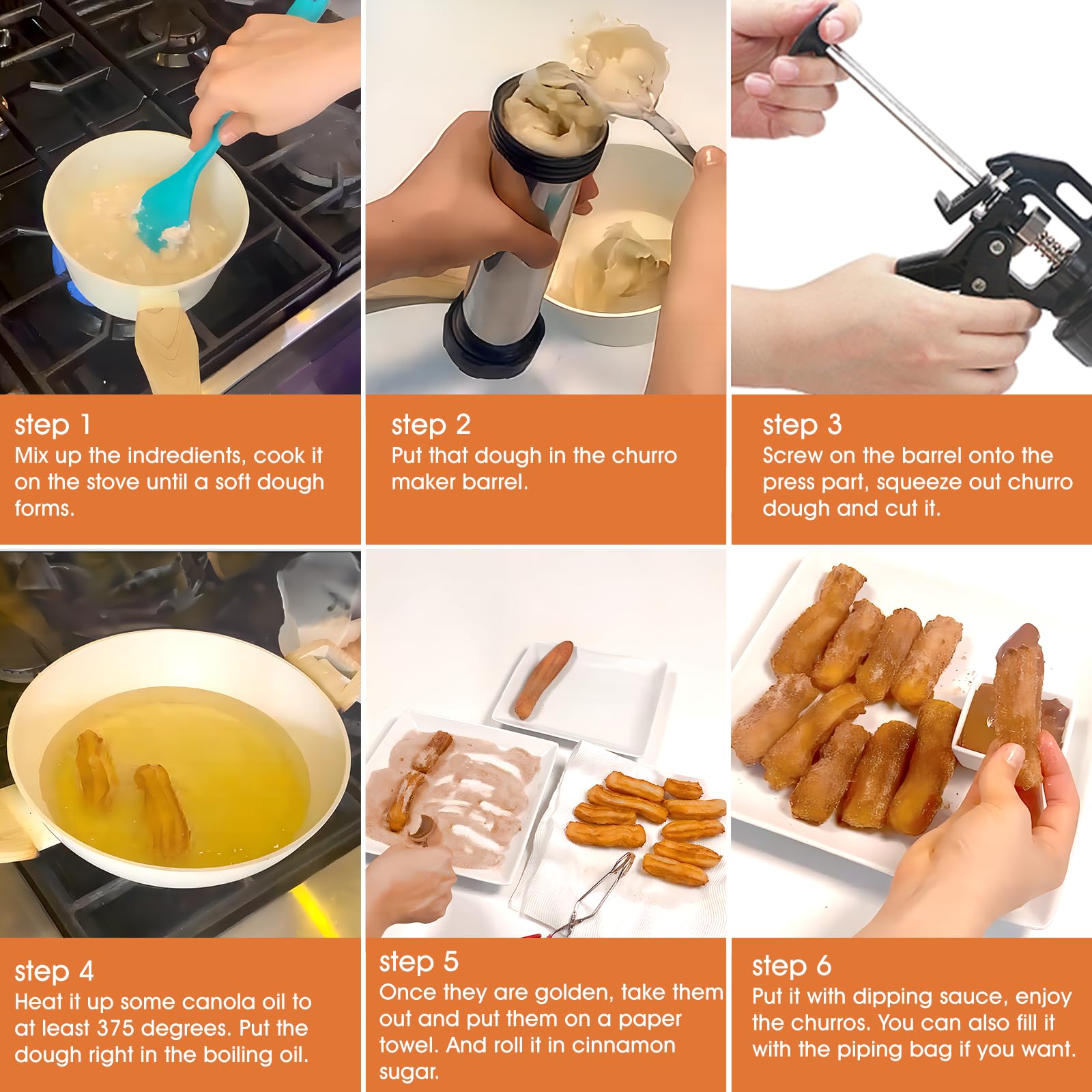 Stainless Steel Churro Maker Machine Kit - 21-Piece Churro Gun with 6 Nozzle Tips, 9 Discs & 2 Cleaning Brushes for Homemade Churros, Cookies & Pastries - Perfect for Parties, Baking & Dessert Making
