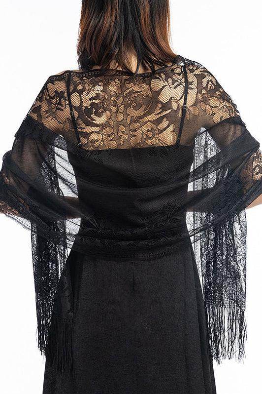 Elegant Lace Shawl with Tassels - CJ0101 - Perfect for Weddings, Parties & Evening Events