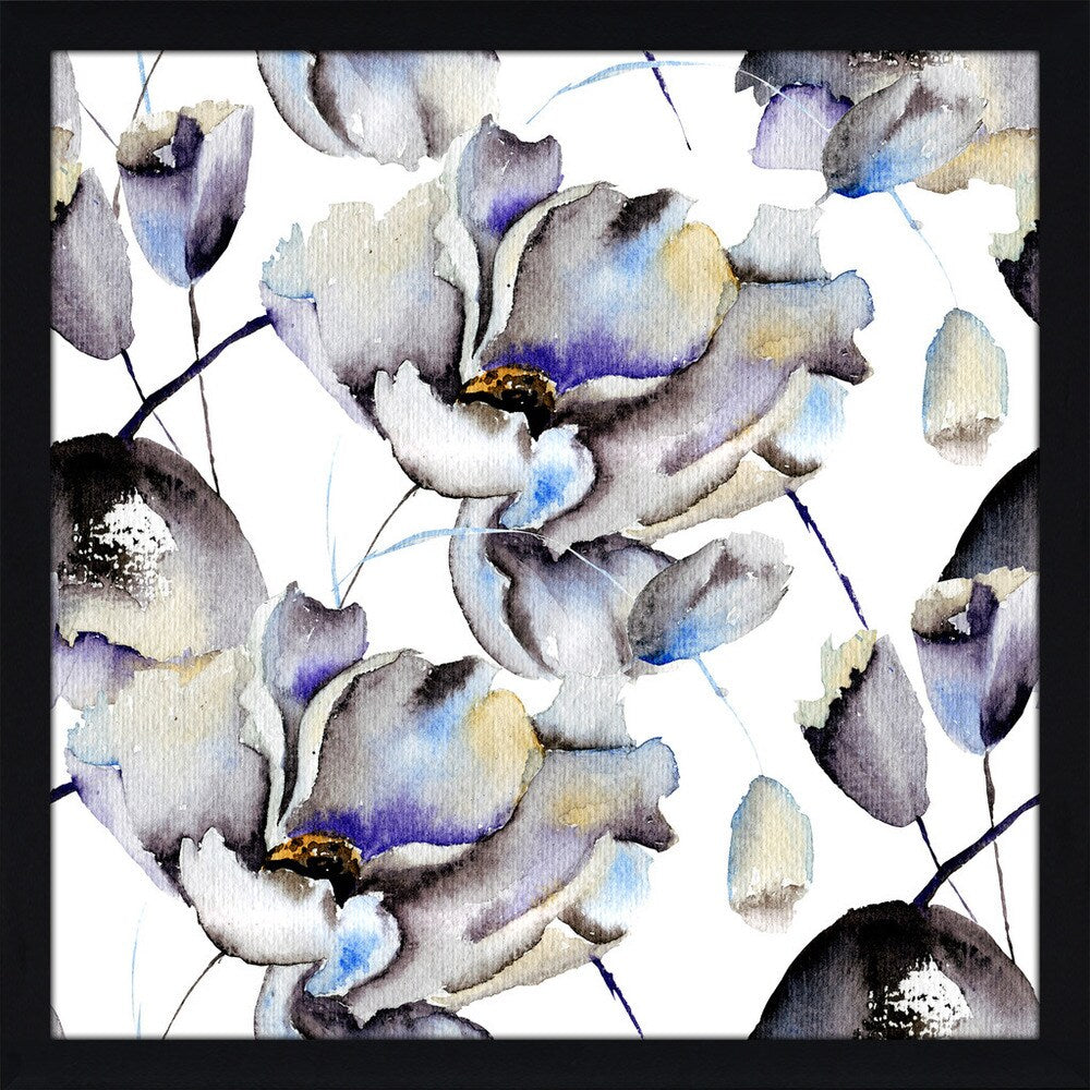 Blossoming Blues Framed Plexiglass Wall Art - Modern Abstract Floral Painting for Living Room, Bedroom & Office Decor