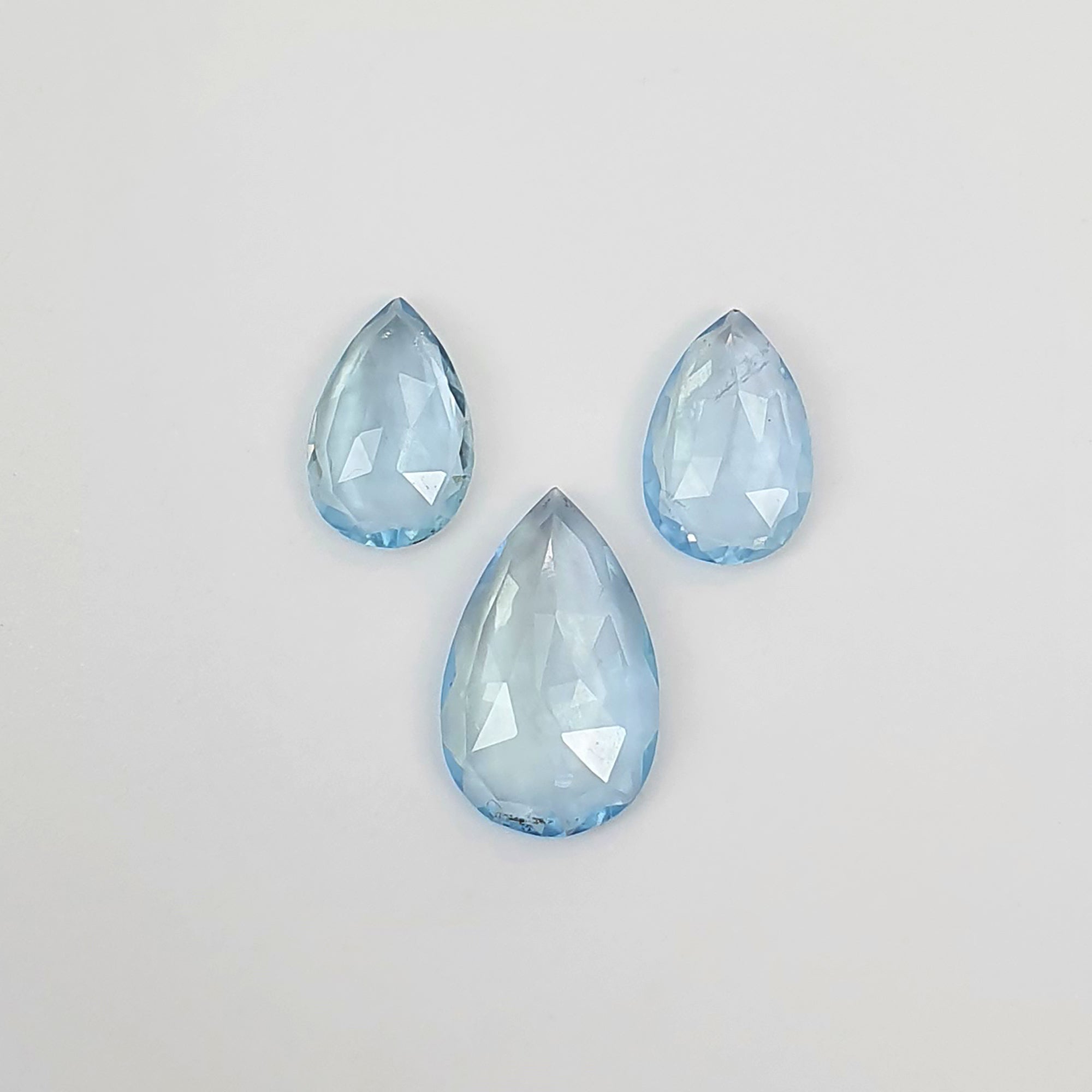 Natural Blue Aquamarine Gemstone - 4.75cts Untreated Rose Cut Pear Shape (10.5x7mm & 14x9mm, 3pcs) for Jewelry Making, Engagement Rings & Healing Crystal Collections