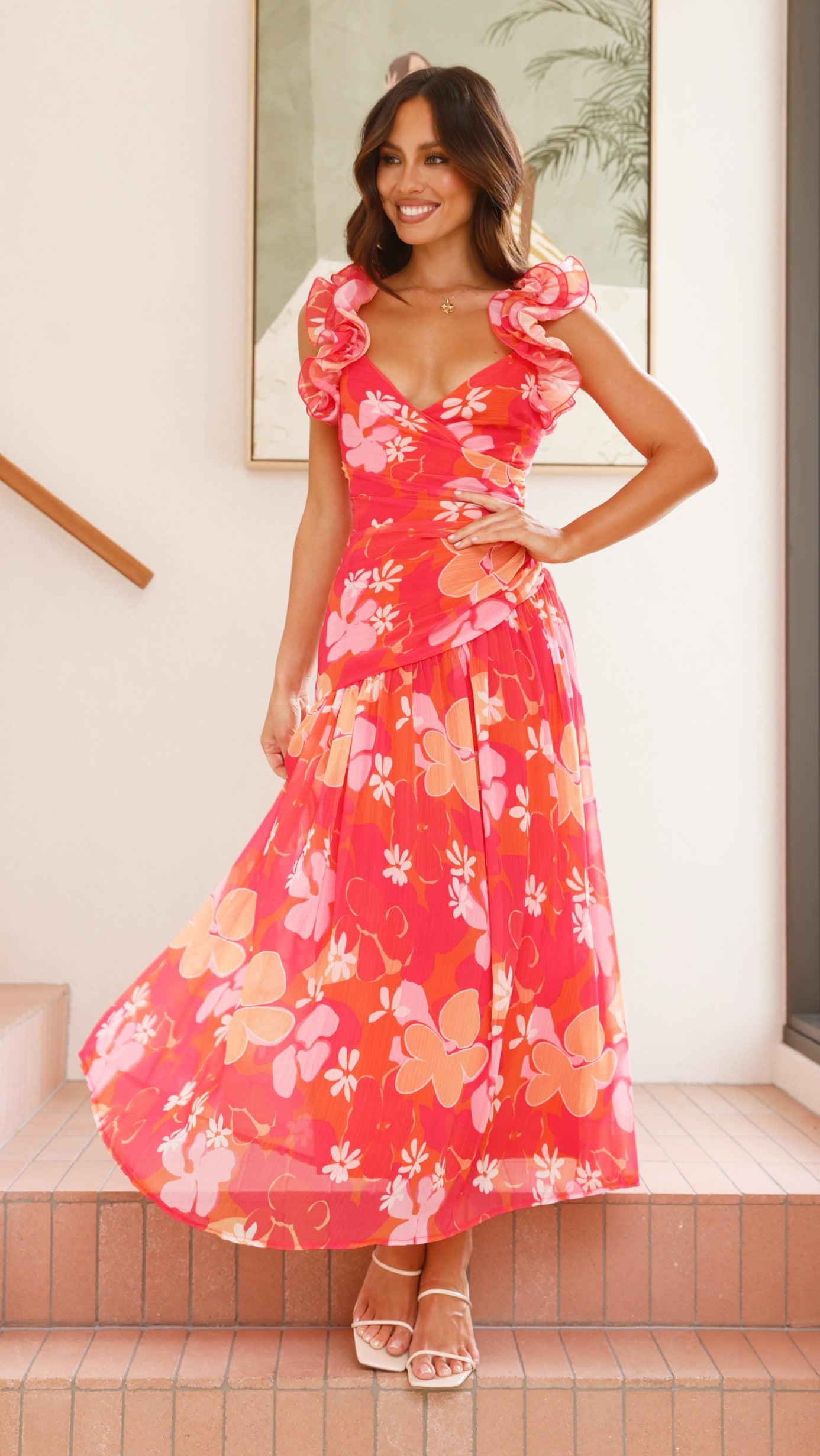 Alma Maxi Dress in Blood Orange - Flowy Long Summer Dress for Women, Perfect for Beach, Vacation, and Casual Outings