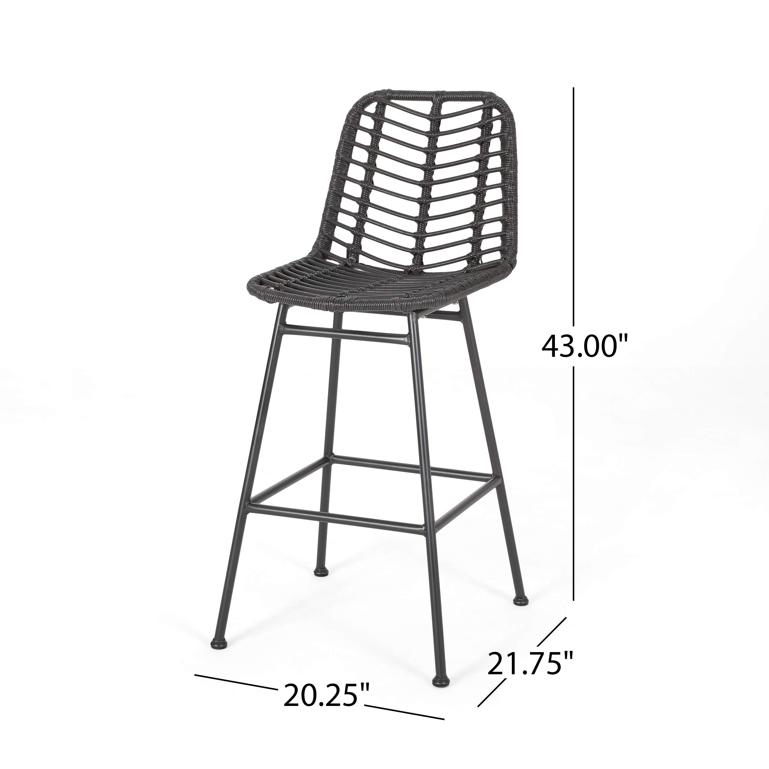 Premium Outdoor Wicker Bar Stools Set of 2 - Gray & Black Weather-Resistant Patio Furniture for Backyard, Poolside & Garden Seating