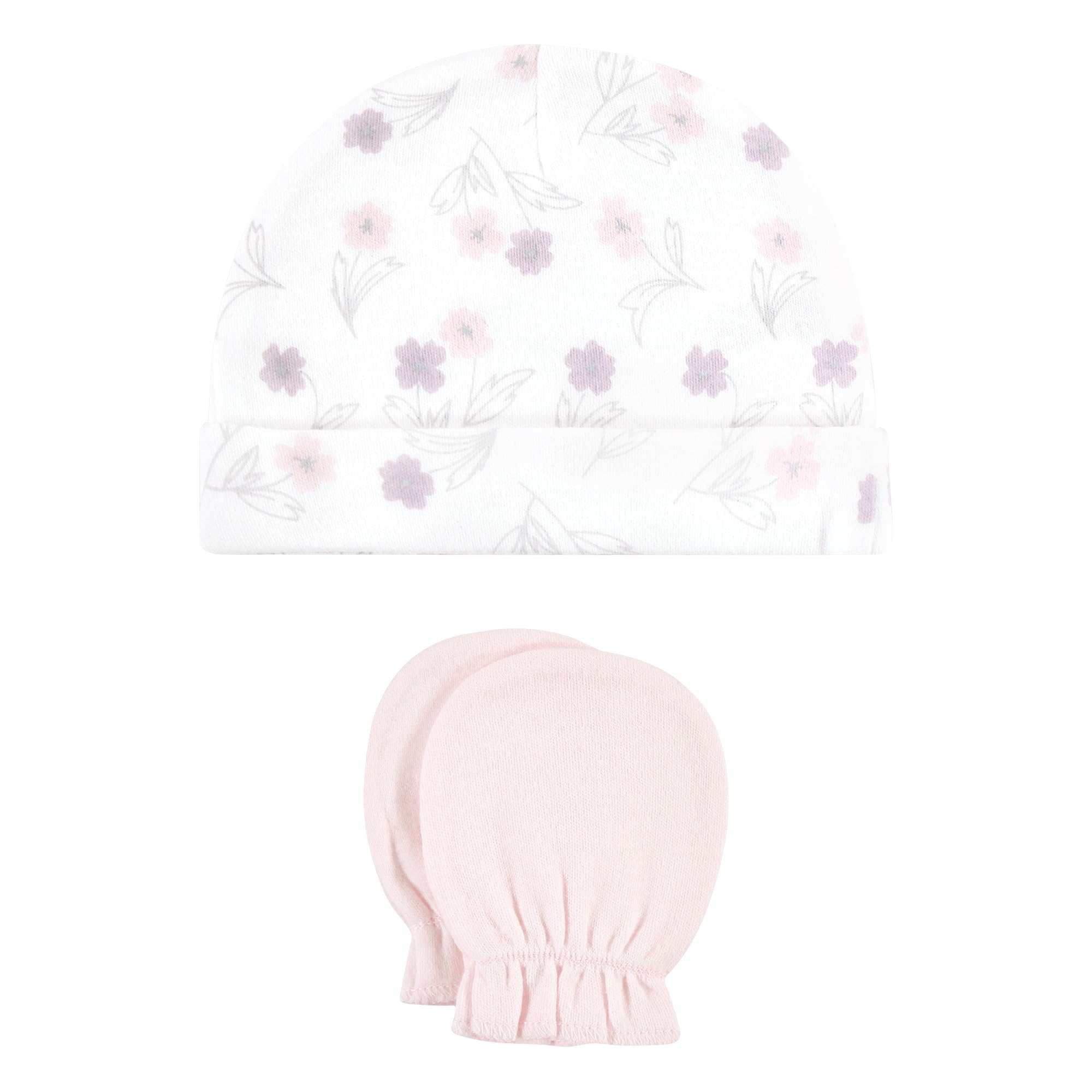 Hudson Baby Cotton Cap & Mitten Set for Newborns - Soft & Comfortable for Sleep & Play